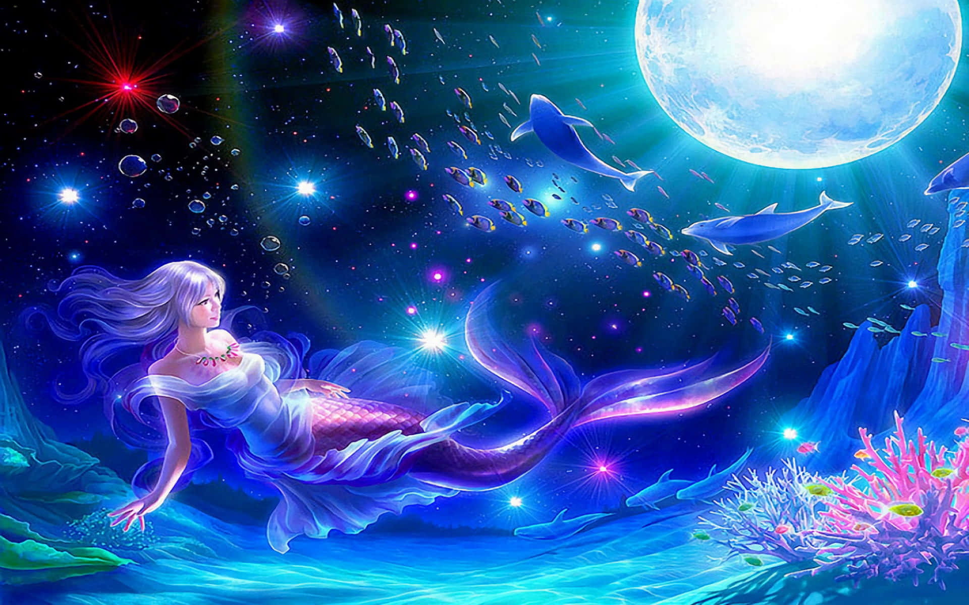 Mermaid Color Picture Full Moon