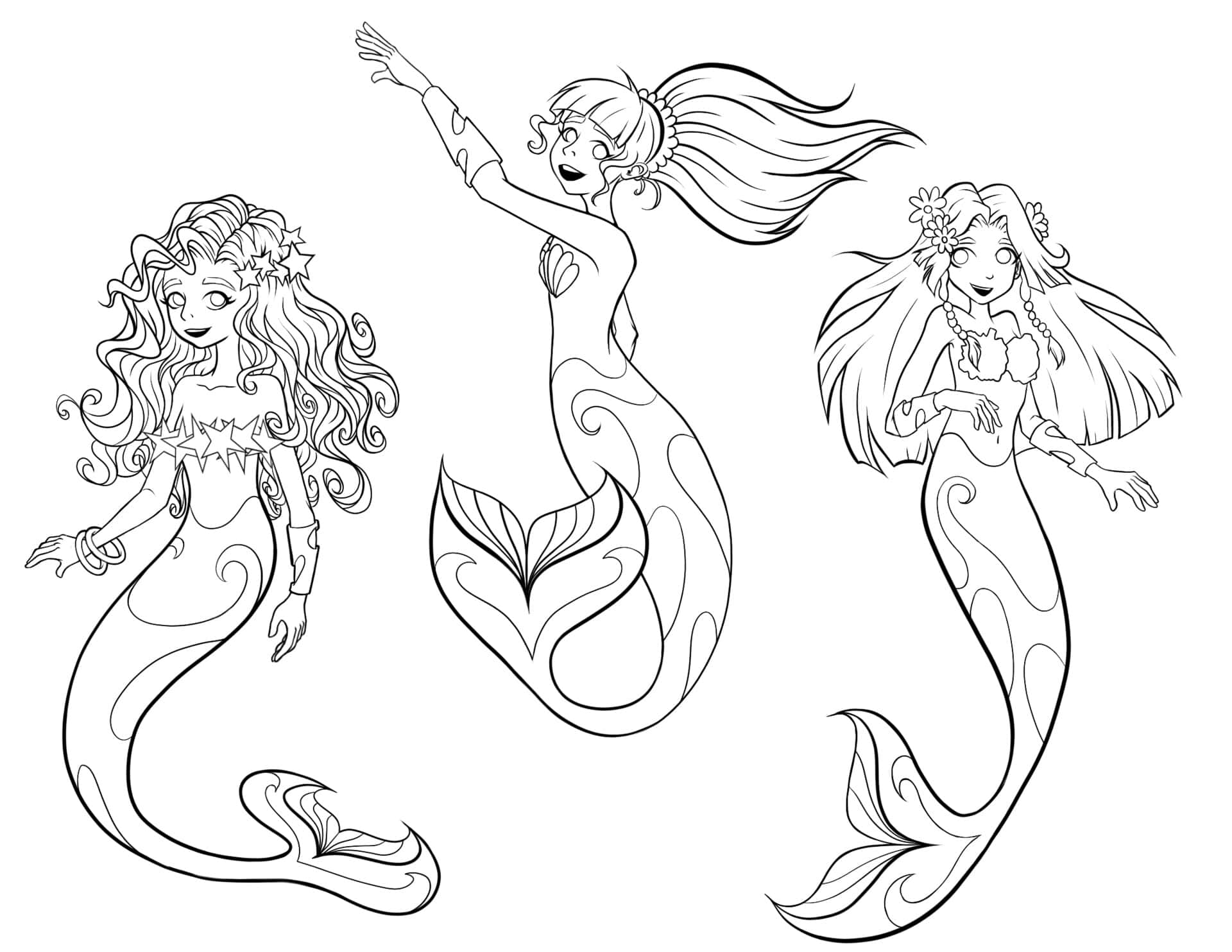 Three Mermaids Coloring Pages