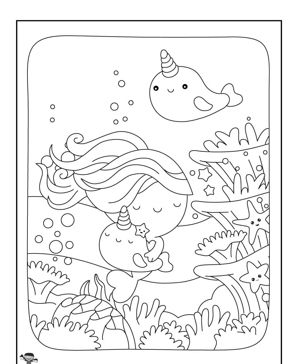 Colorful Mermaid inspired Coloring Page