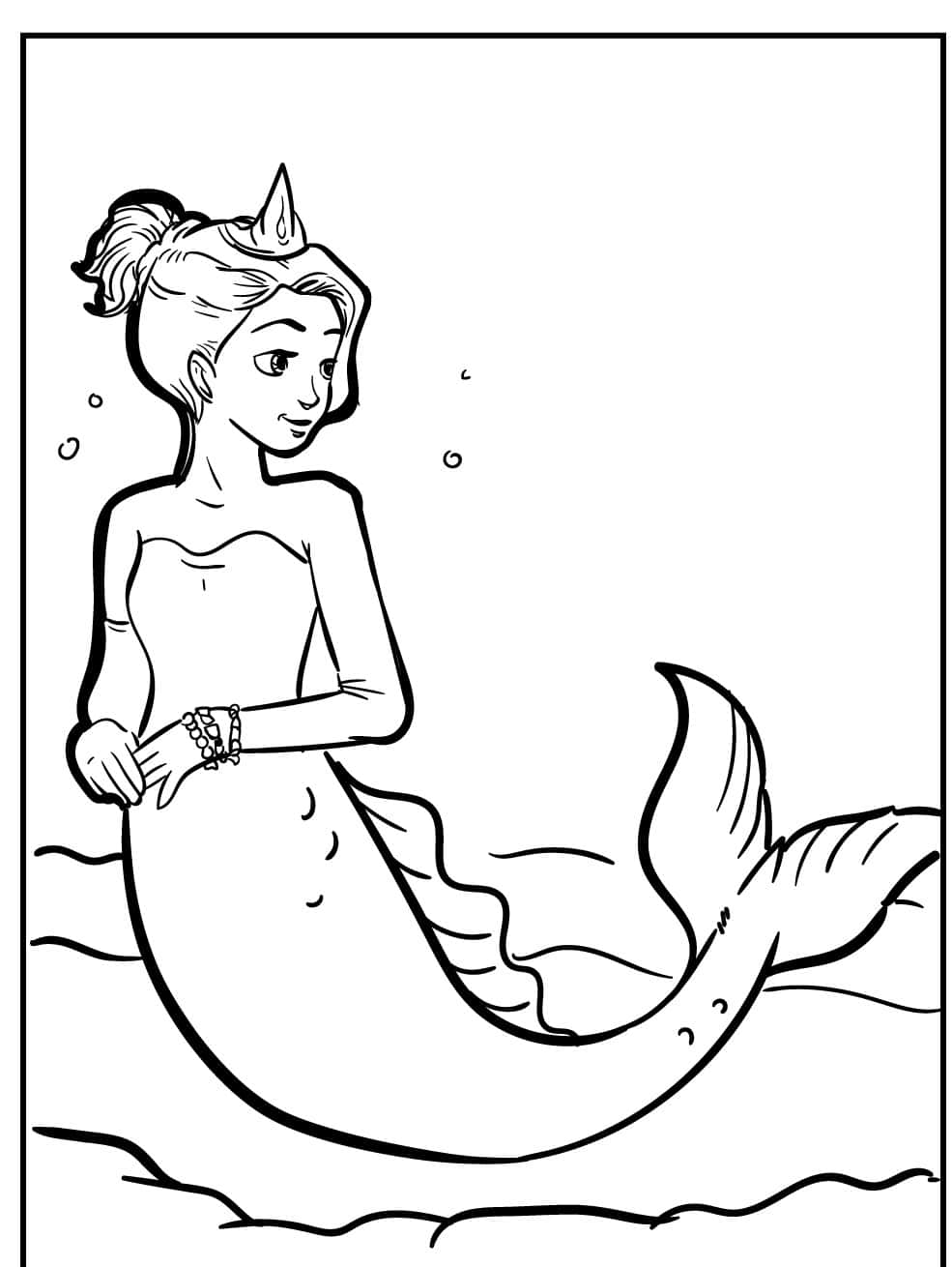 A Mermaid Coloring Page With A Princess