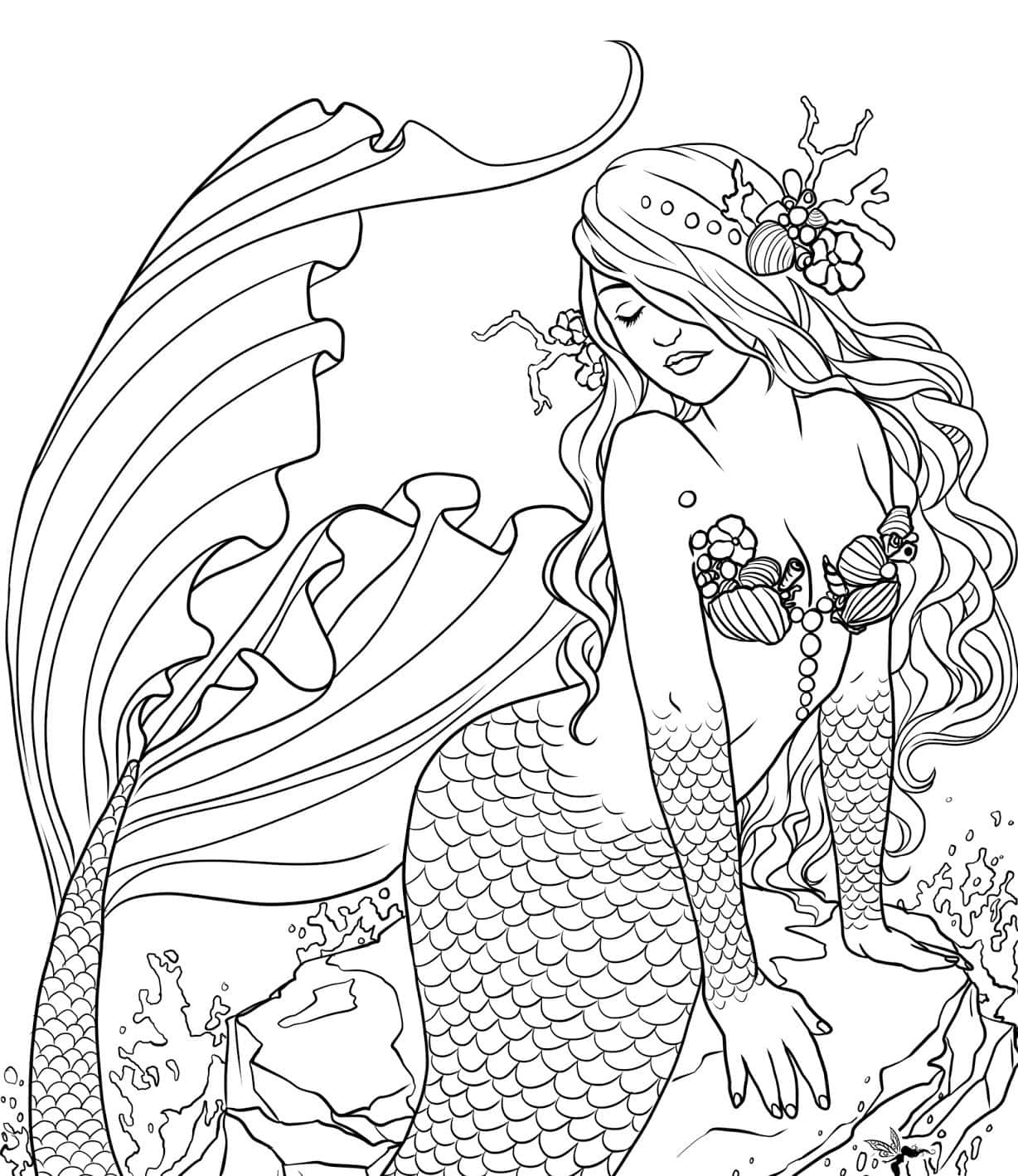 Have fun with this magical mermaid coloring page