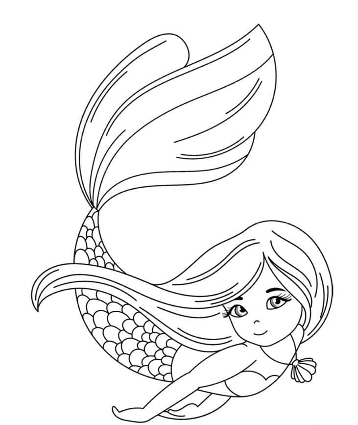 A Mermaid Coloring Page With A Long Tail