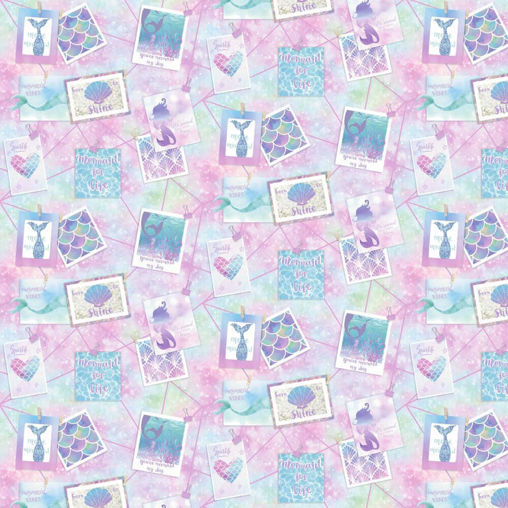Pink Purple And Blue Mermaid Glitter Collage Wallpaper