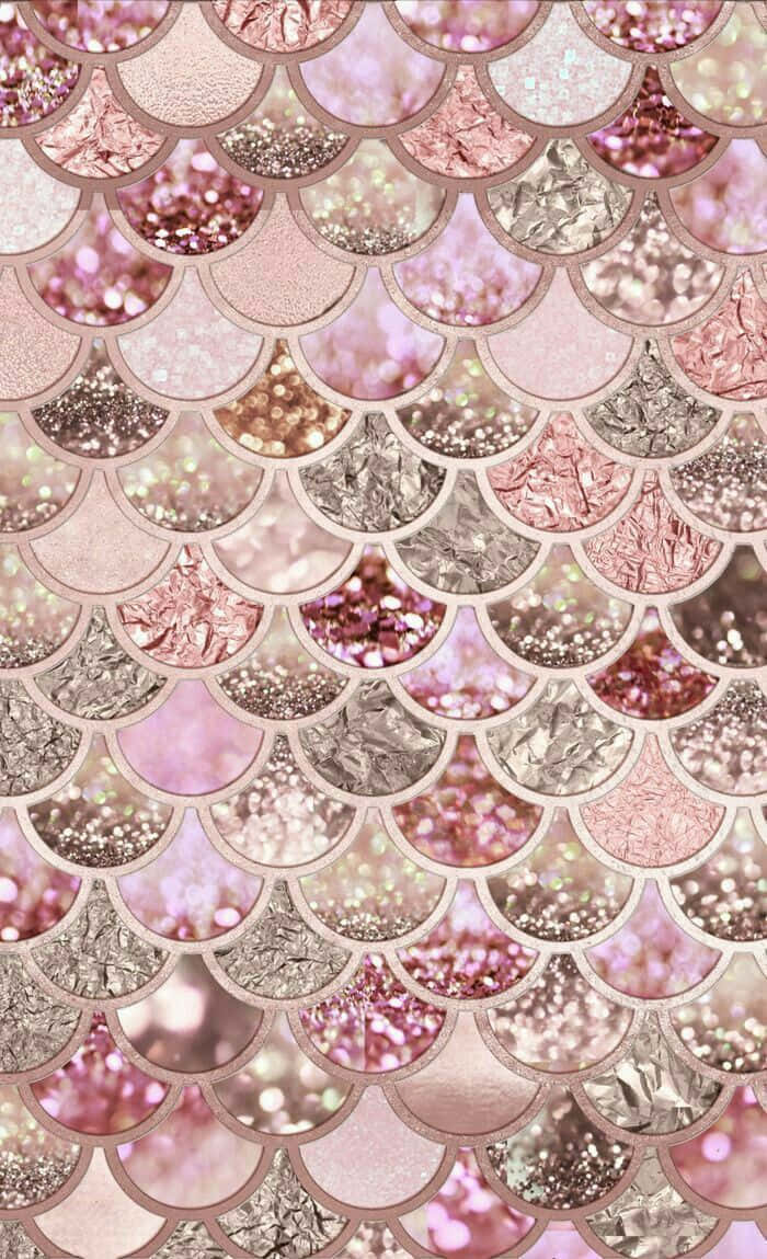 Pink Scallop Pattern Mermaid Glitters Wallpaper