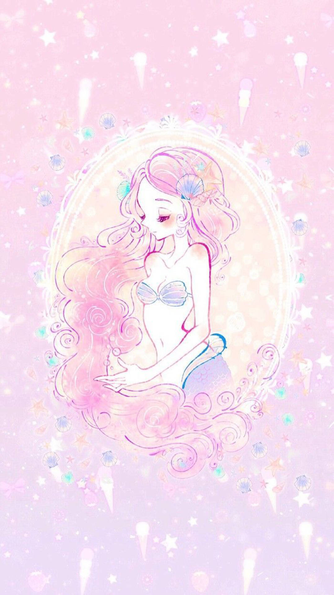 Mermaid In Cute Pastel Colors Wallpaper