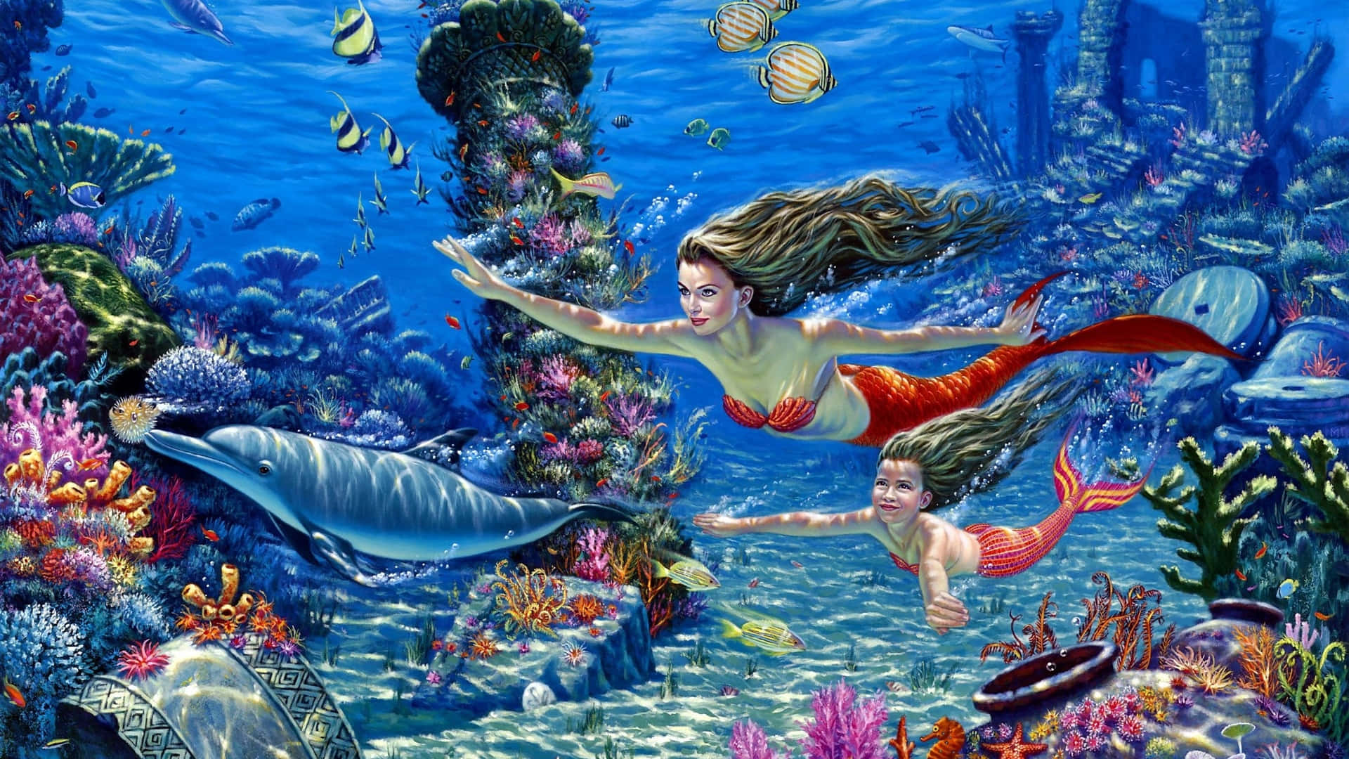 Mermaid In Red Teaching Lessons Wallpaper
