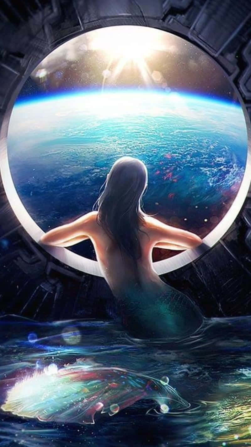 Mermaid Inside Spaceship Wallpaper
