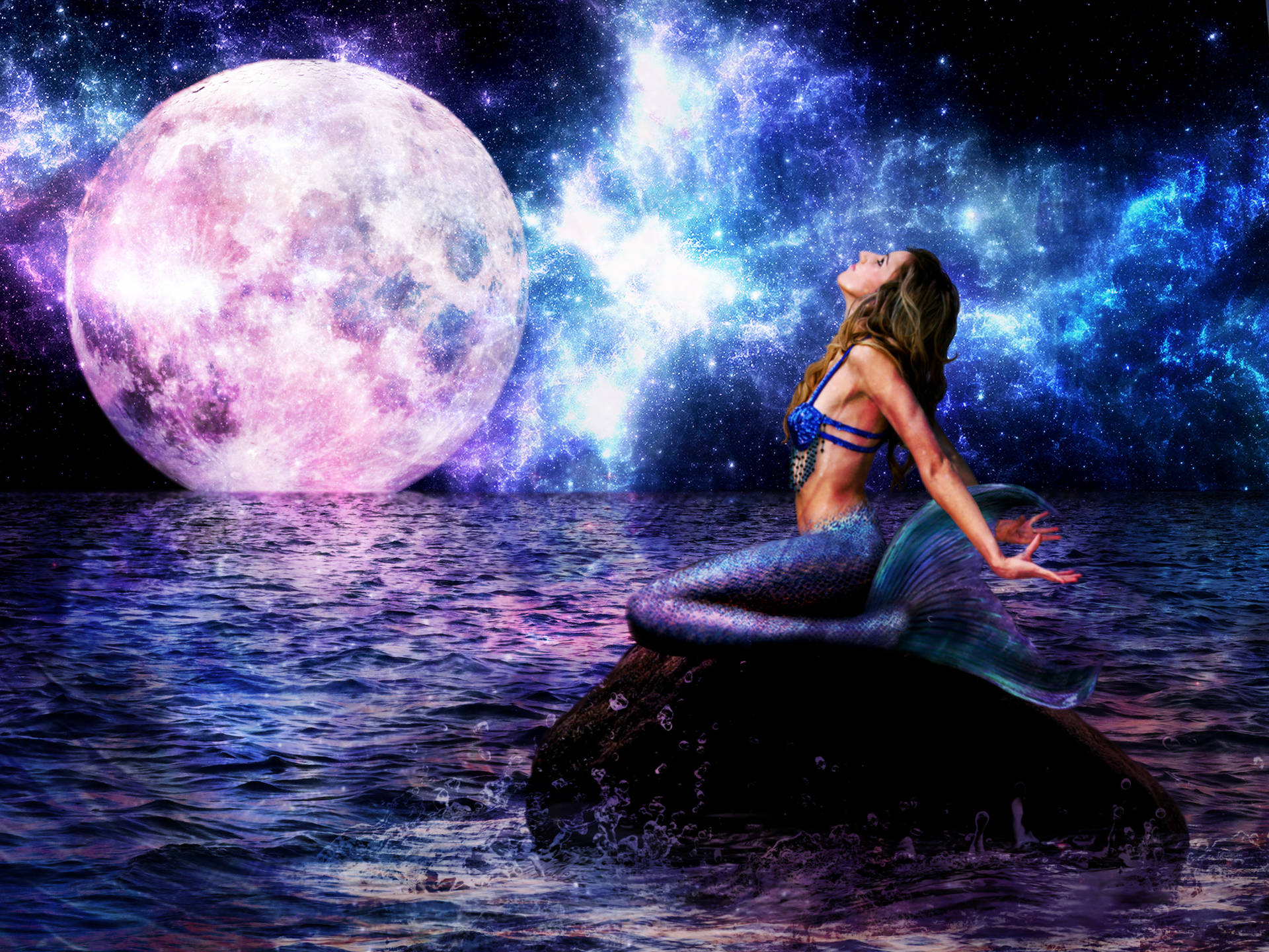 Mermaid Moon Night Sky Wallpaper