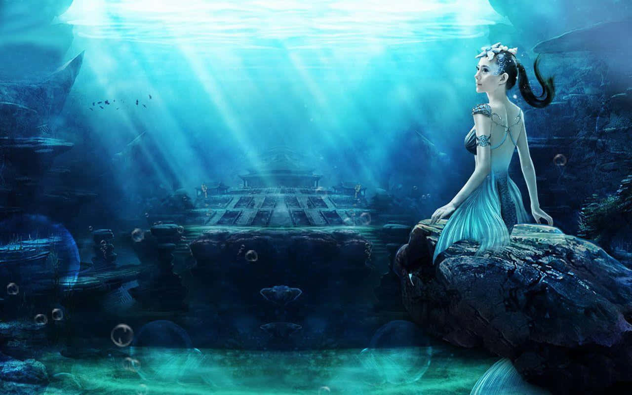 Imagende Una Ciudad Submarina Con Una Sirena