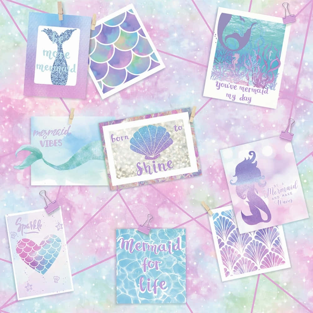 Mermaid Rainbow Pastel Postcards Wallpaper