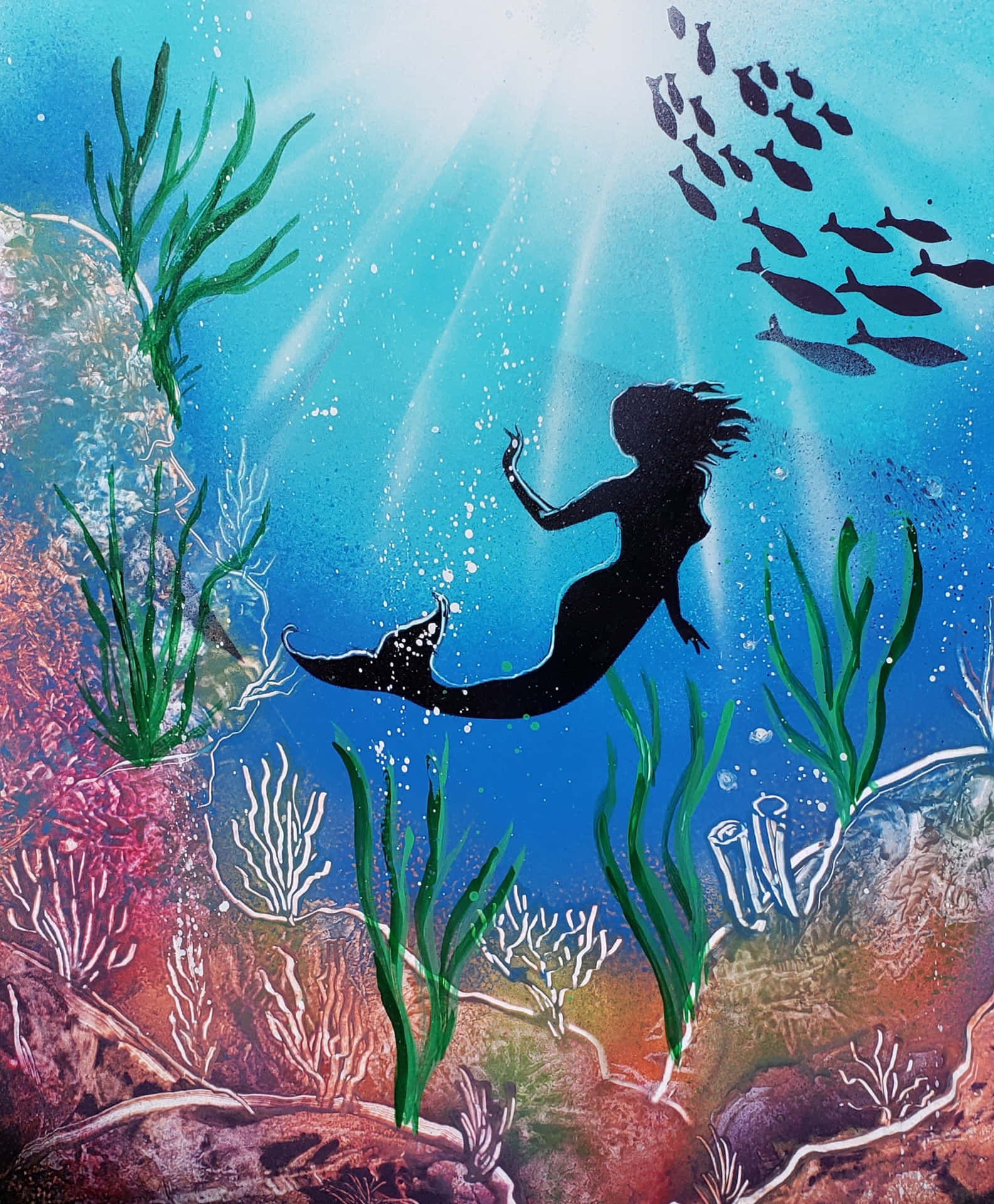 Mermaid Silhouette Underwater Scene Wallpaper