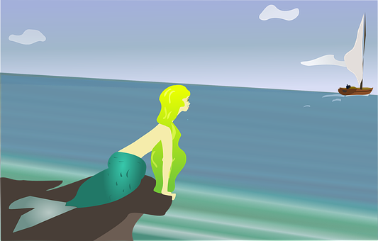 Mermaid Watching Sunset PNG