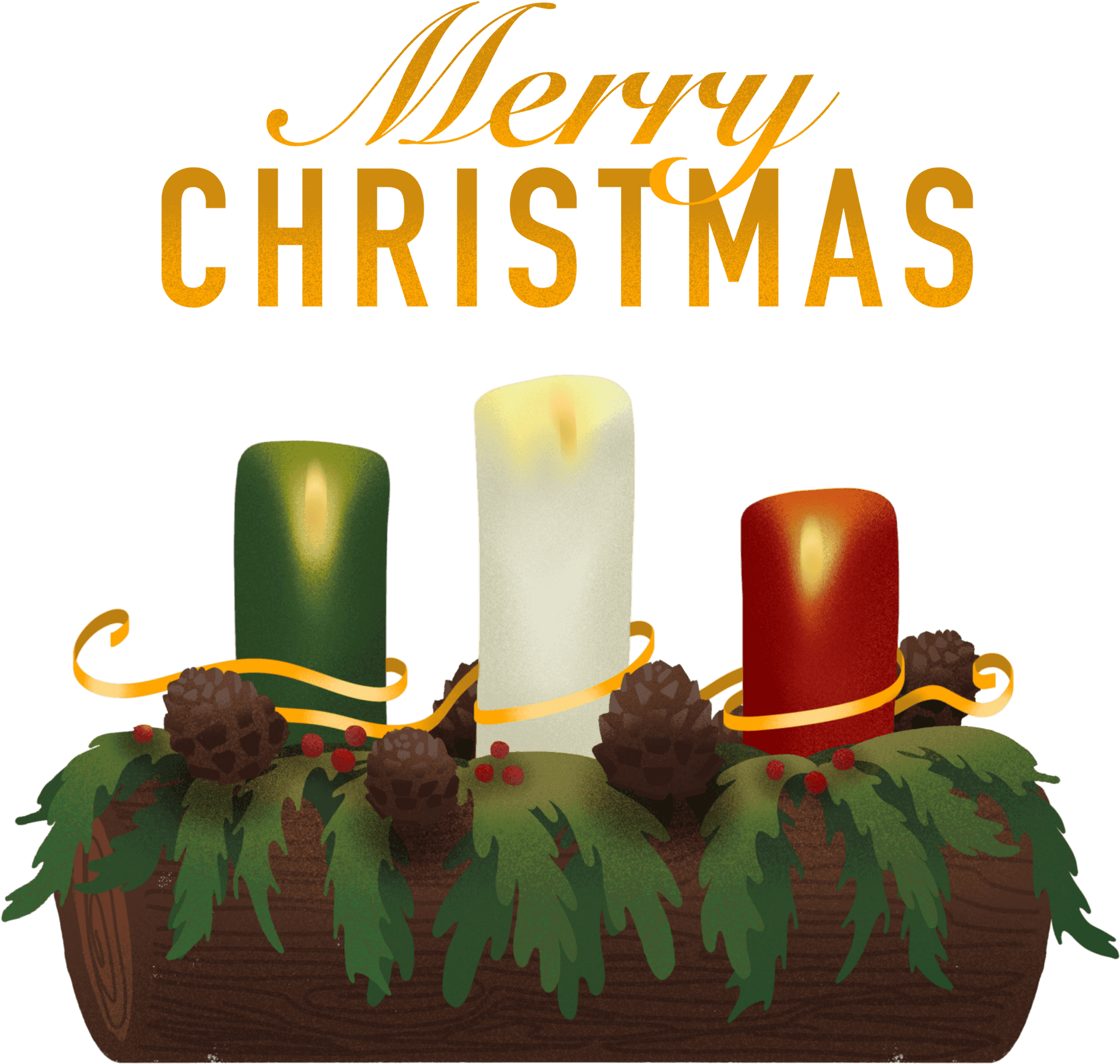 Merry Christmas Candlesand Pine Decoration PNG