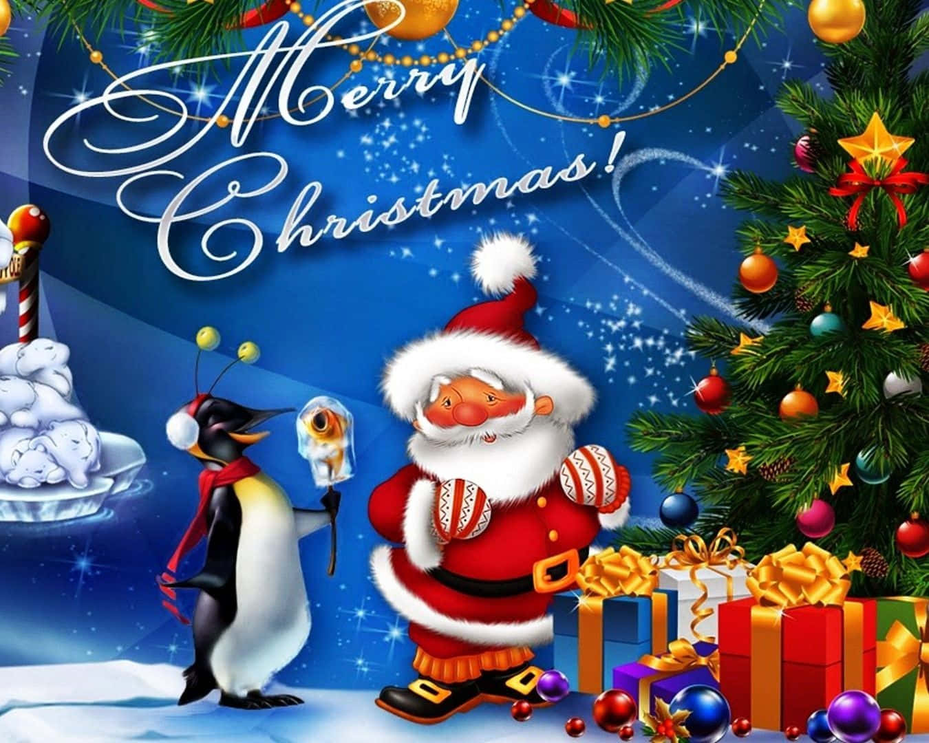 Merry Christmas Festive Scene Wallpaper