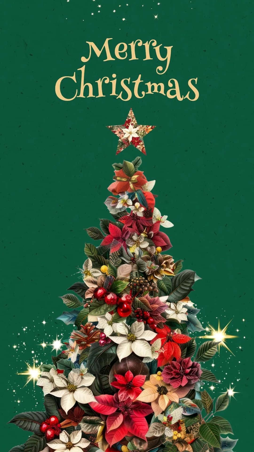 Merry Christmas Floral Tree Wallpaper