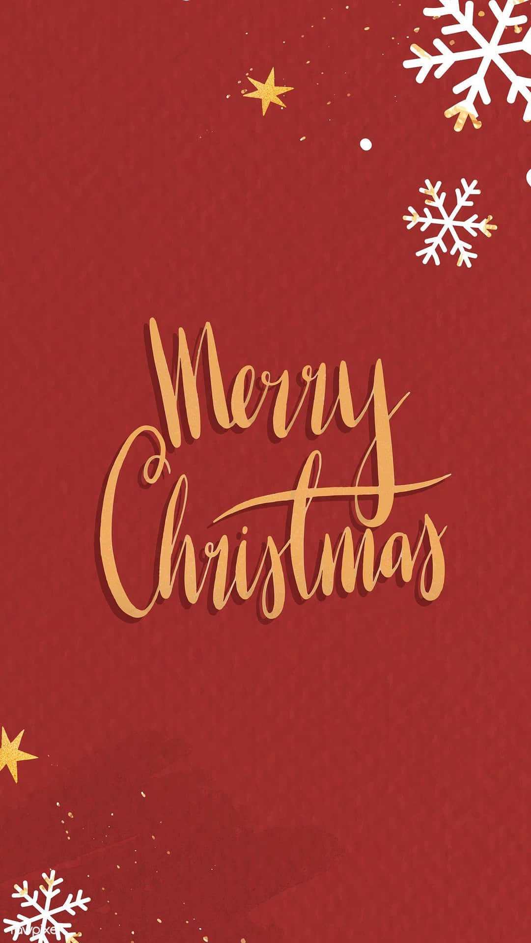 Merry Christmas Golden Script Red Background Wallpaper