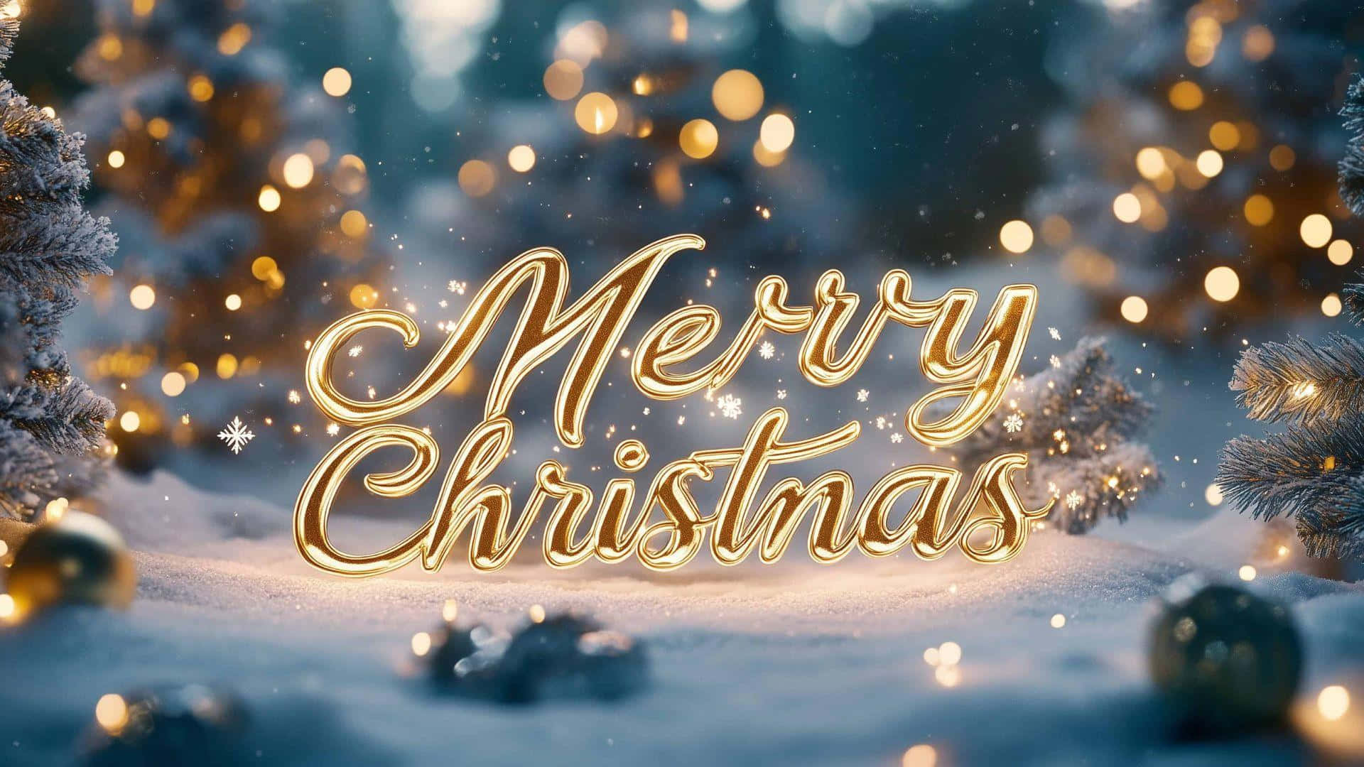 Merry Christmas Golden Text Wallpaper