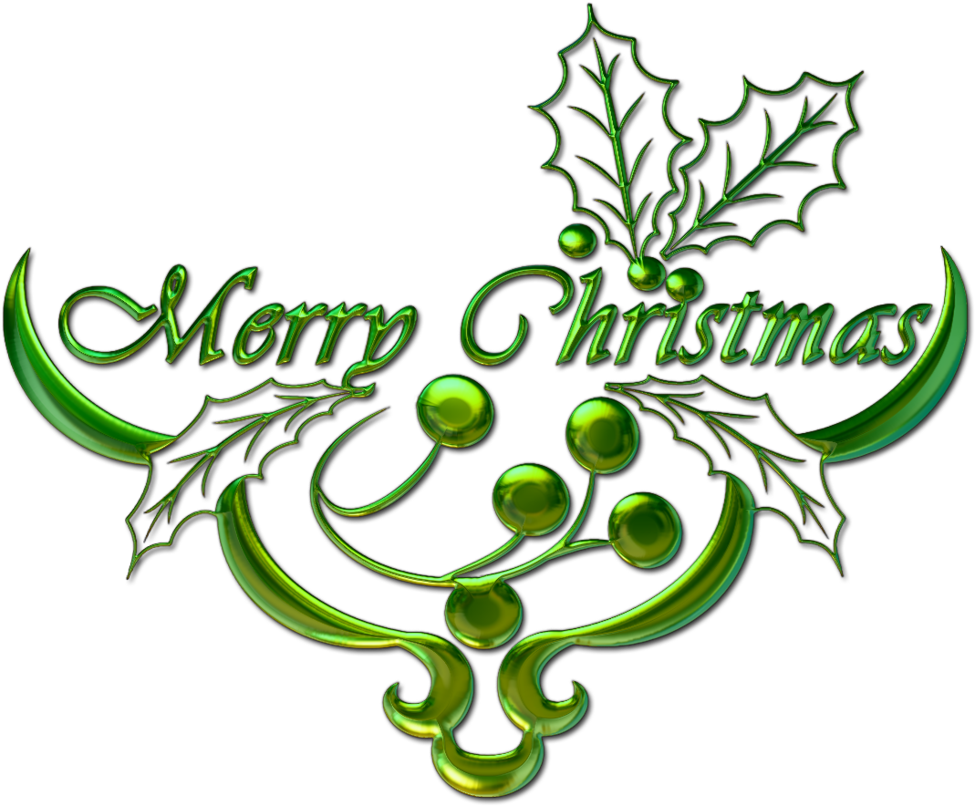 Merry Christmas Green Holly Design PNG