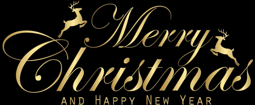 Merry Christmas Happy New Year Golden Text PNG