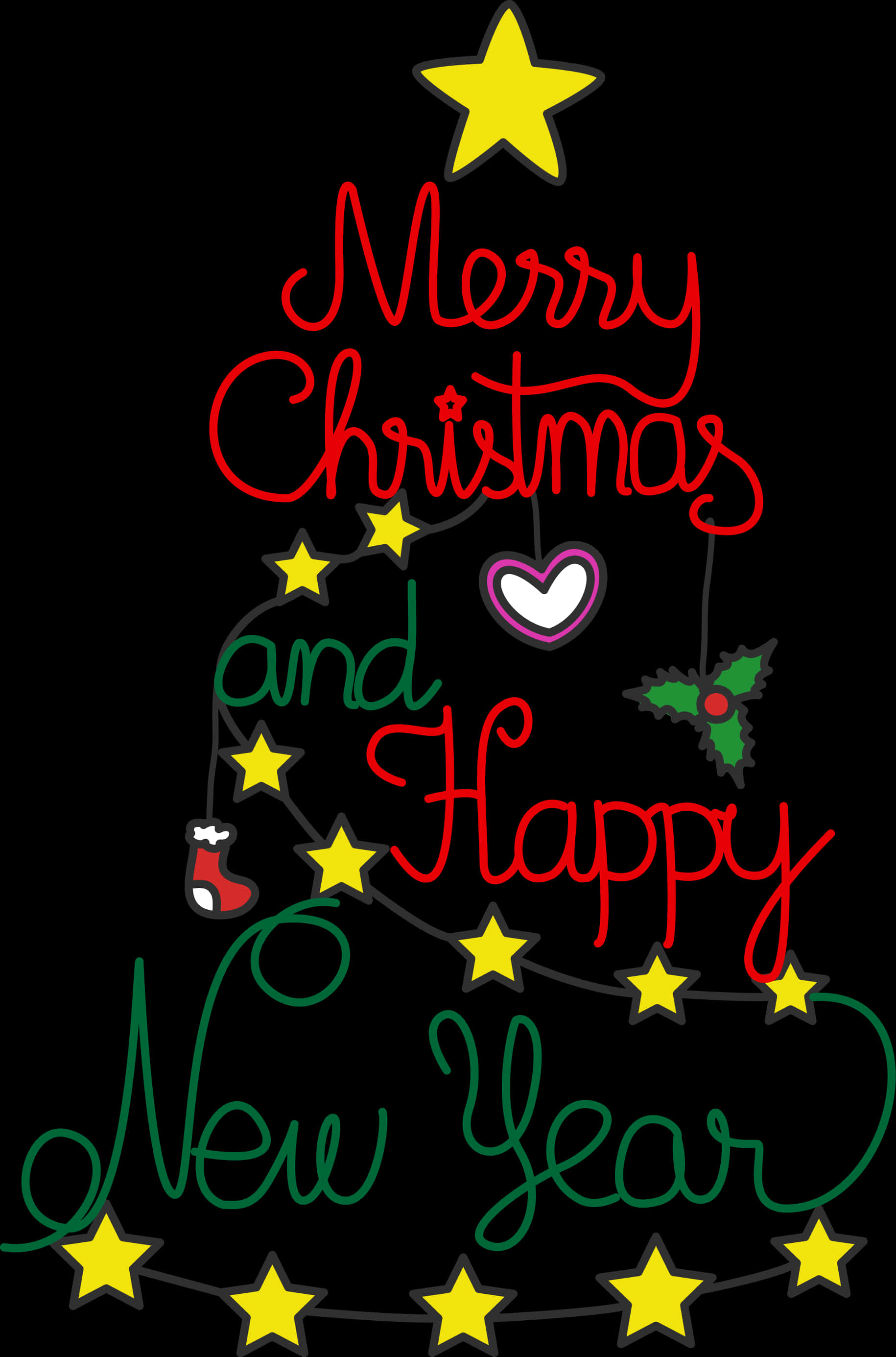 Merry Christmas Happy New Year Greeting PNG