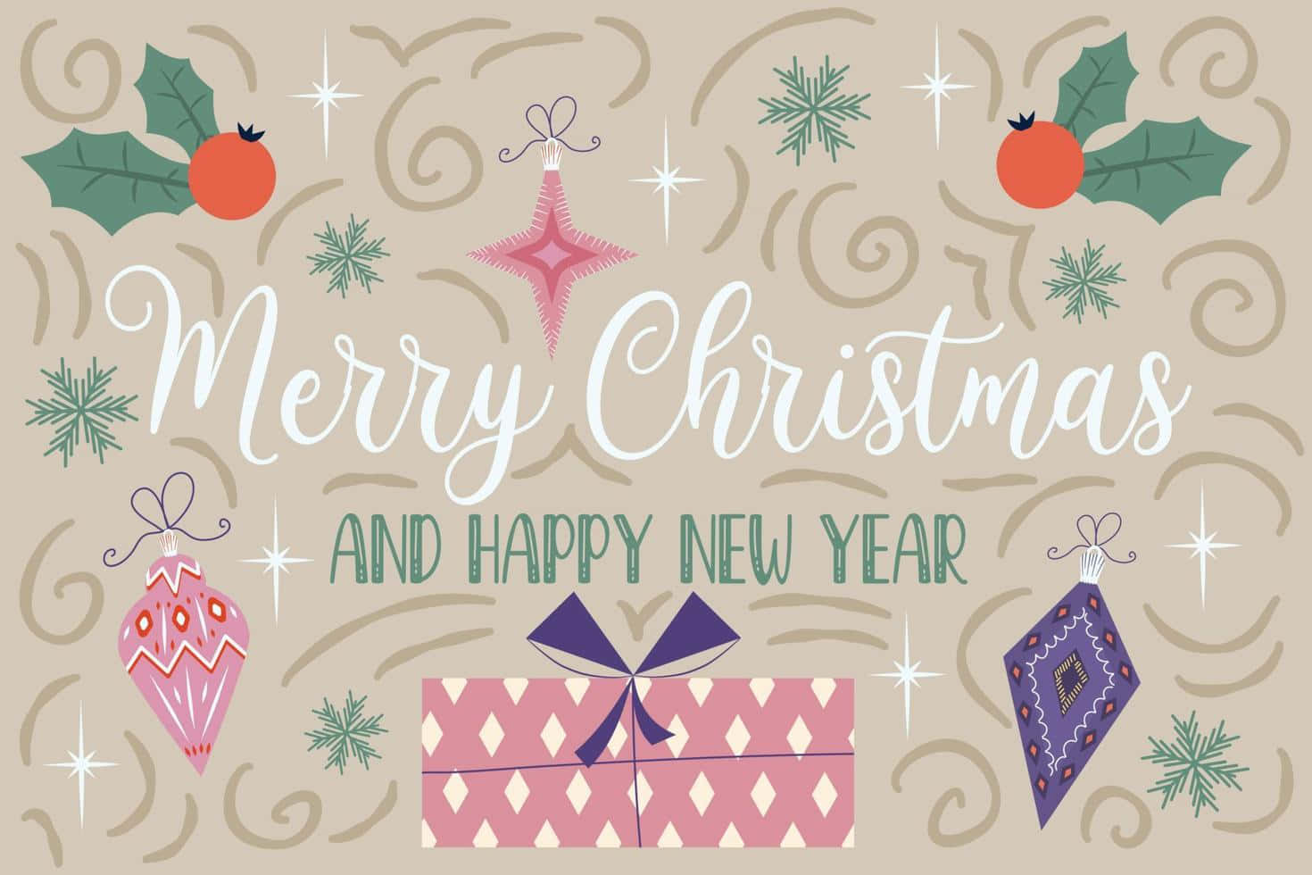 Merry Christmas Happy New Year Greeting Wallpaper