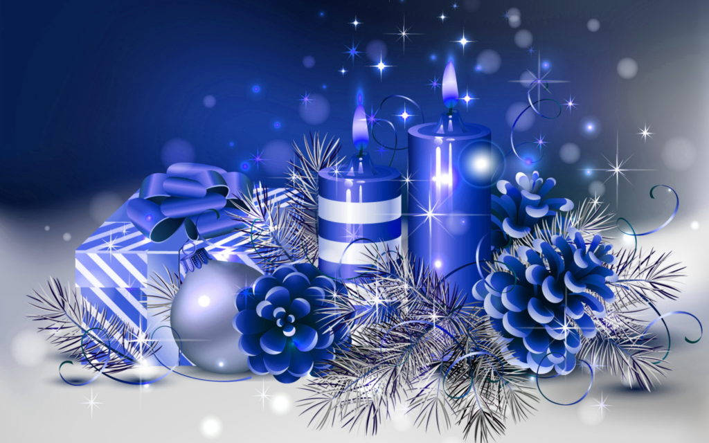 Merry Christmas Hd Blue Christmas Candles Wallpaper
