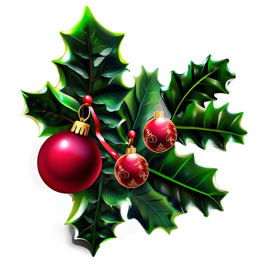 Merry Christmas Holly Decoration Png 05032024 PNG