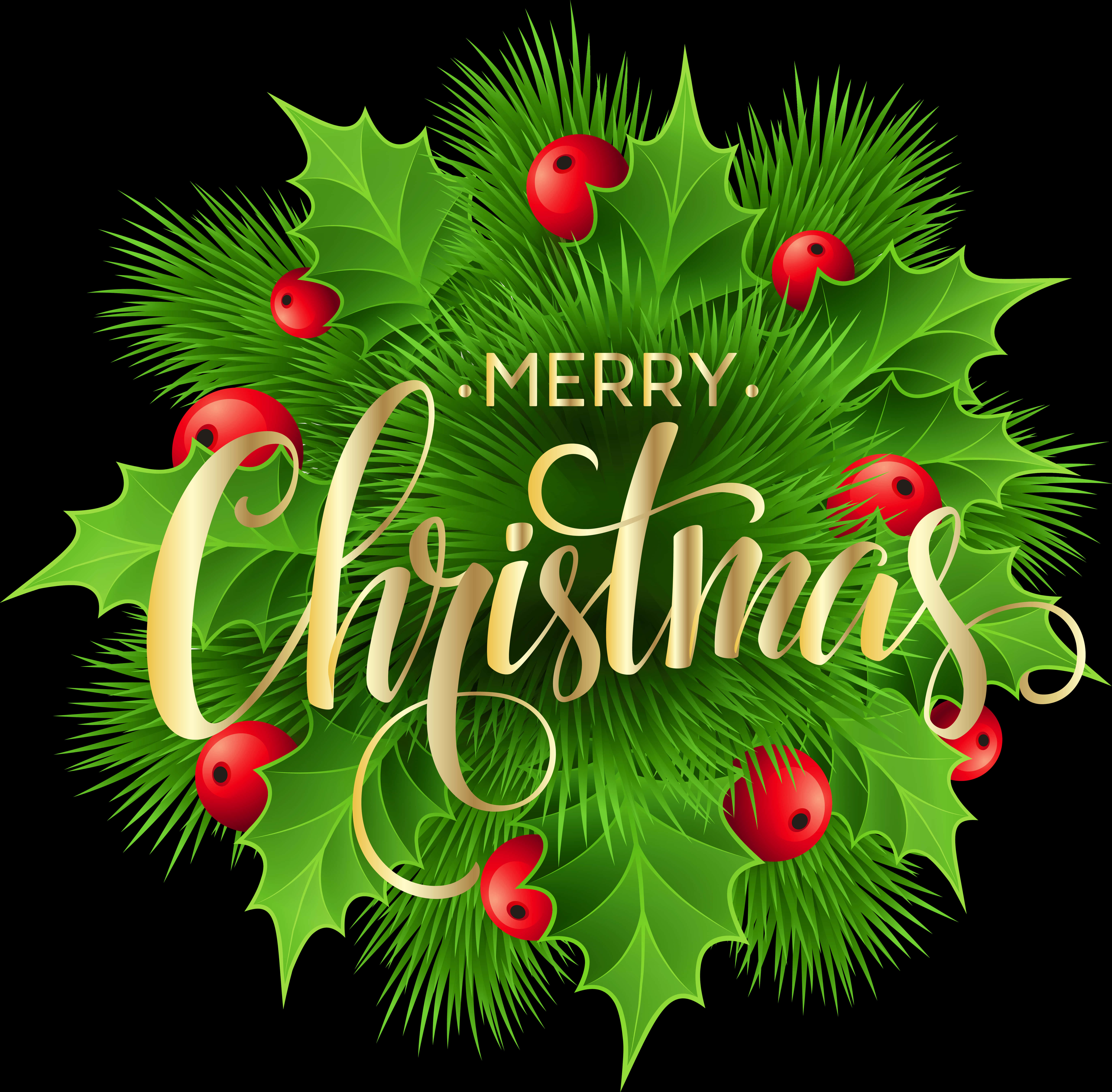 Merry Christmas Hollyand Berries PNG