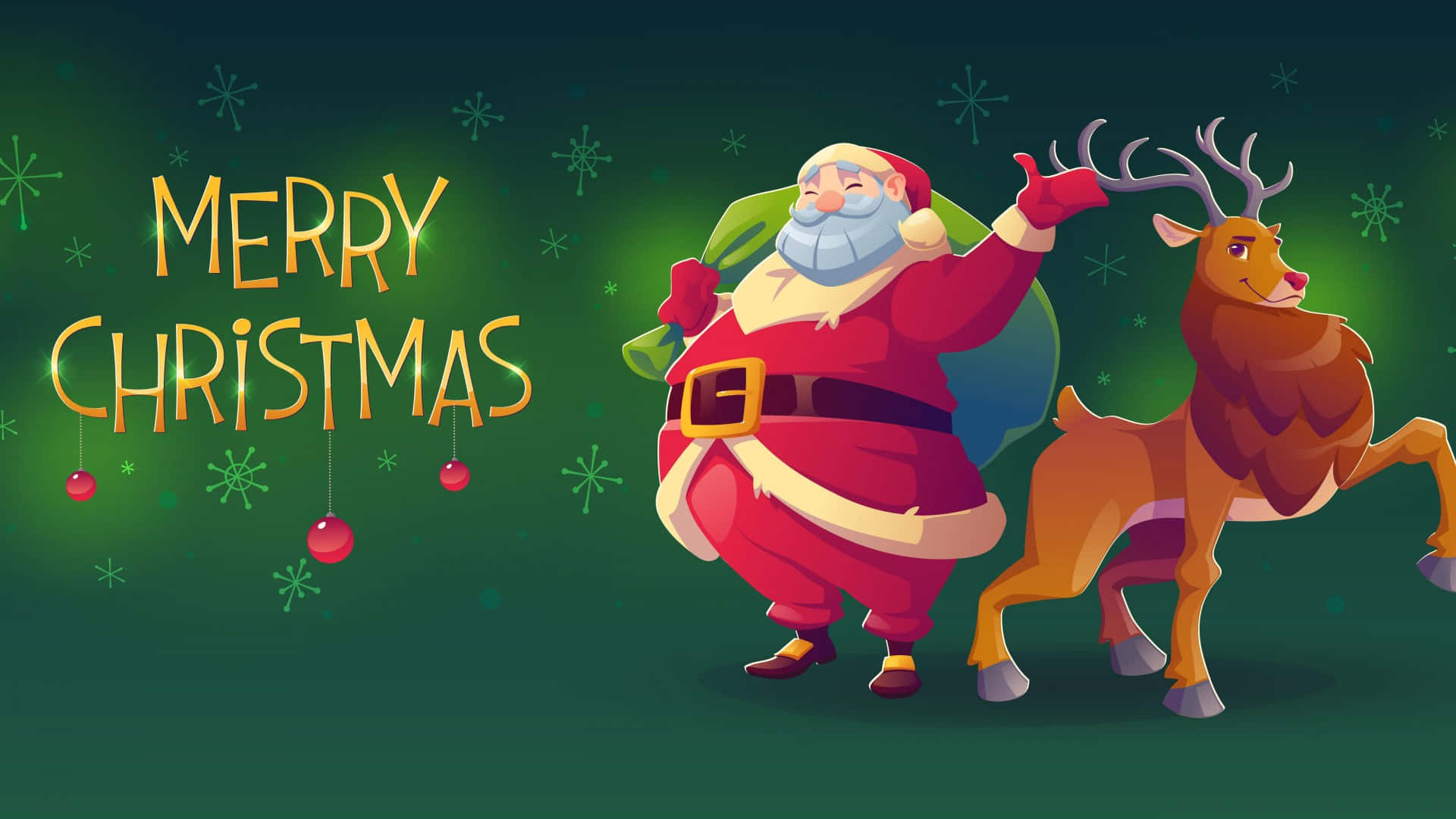 Merry Christmas Santa And Reindeer Wallpaper
