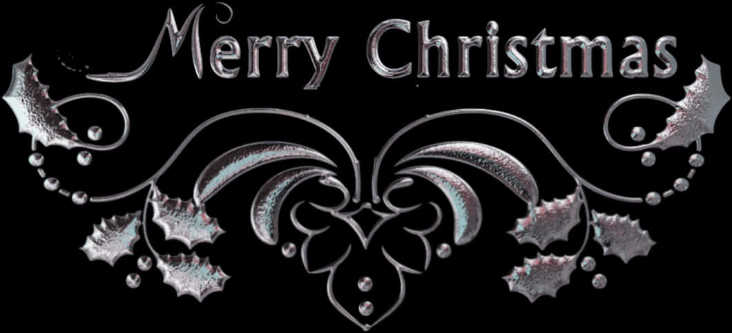 Merry Christmas Silver Text Design PNG
