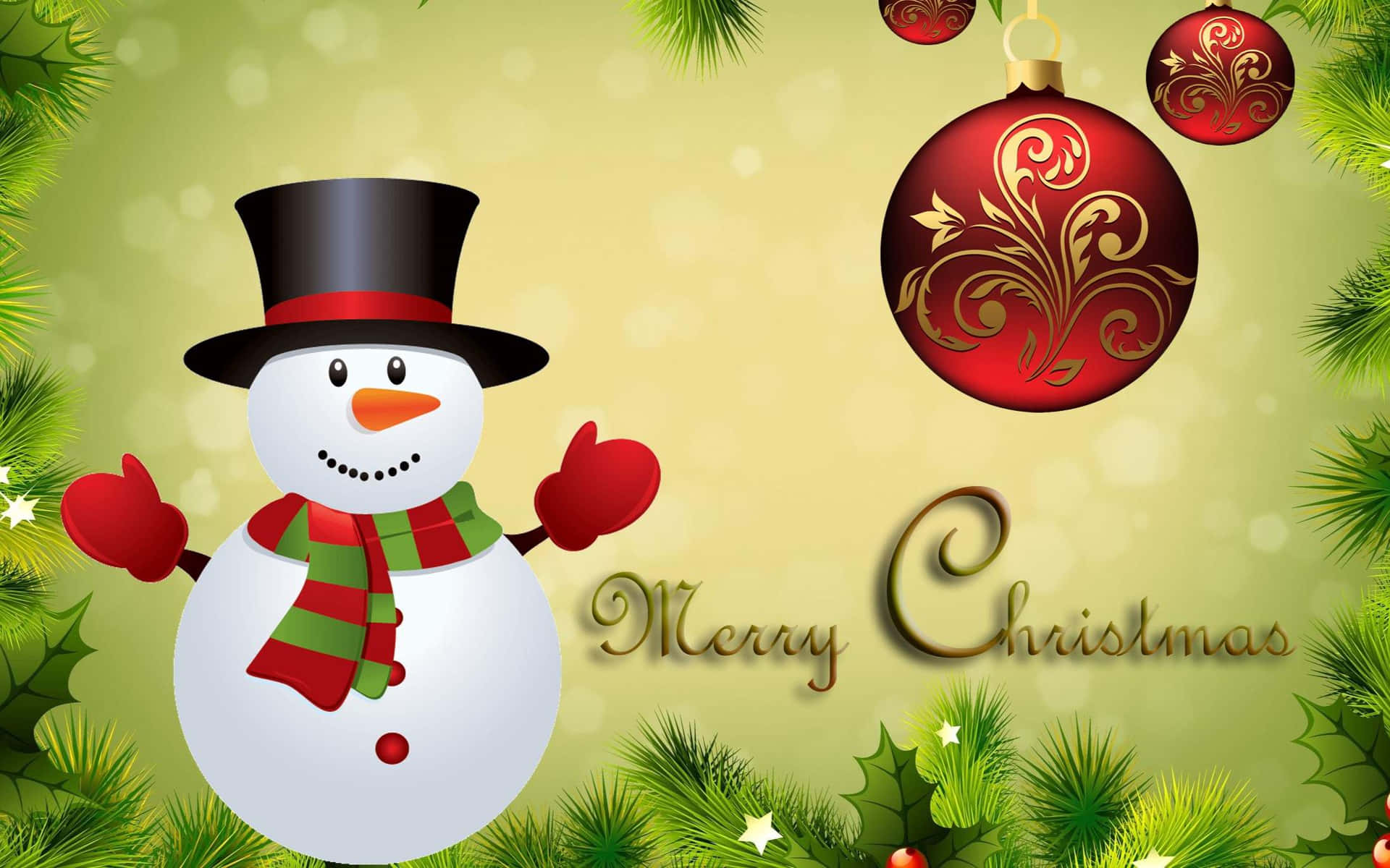 Merry Christmas Snowman Greeting Wallpaper