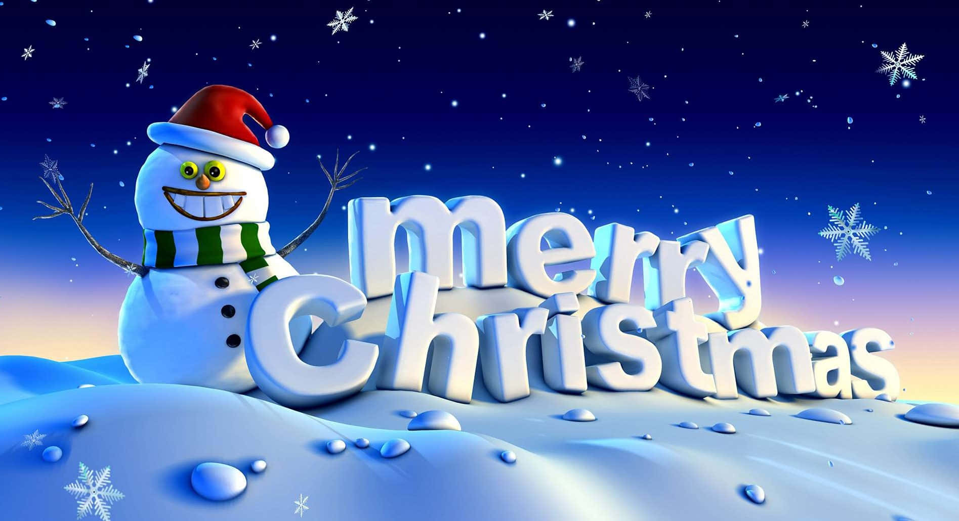 Merry Christmas Snowman Scene Wallpaper