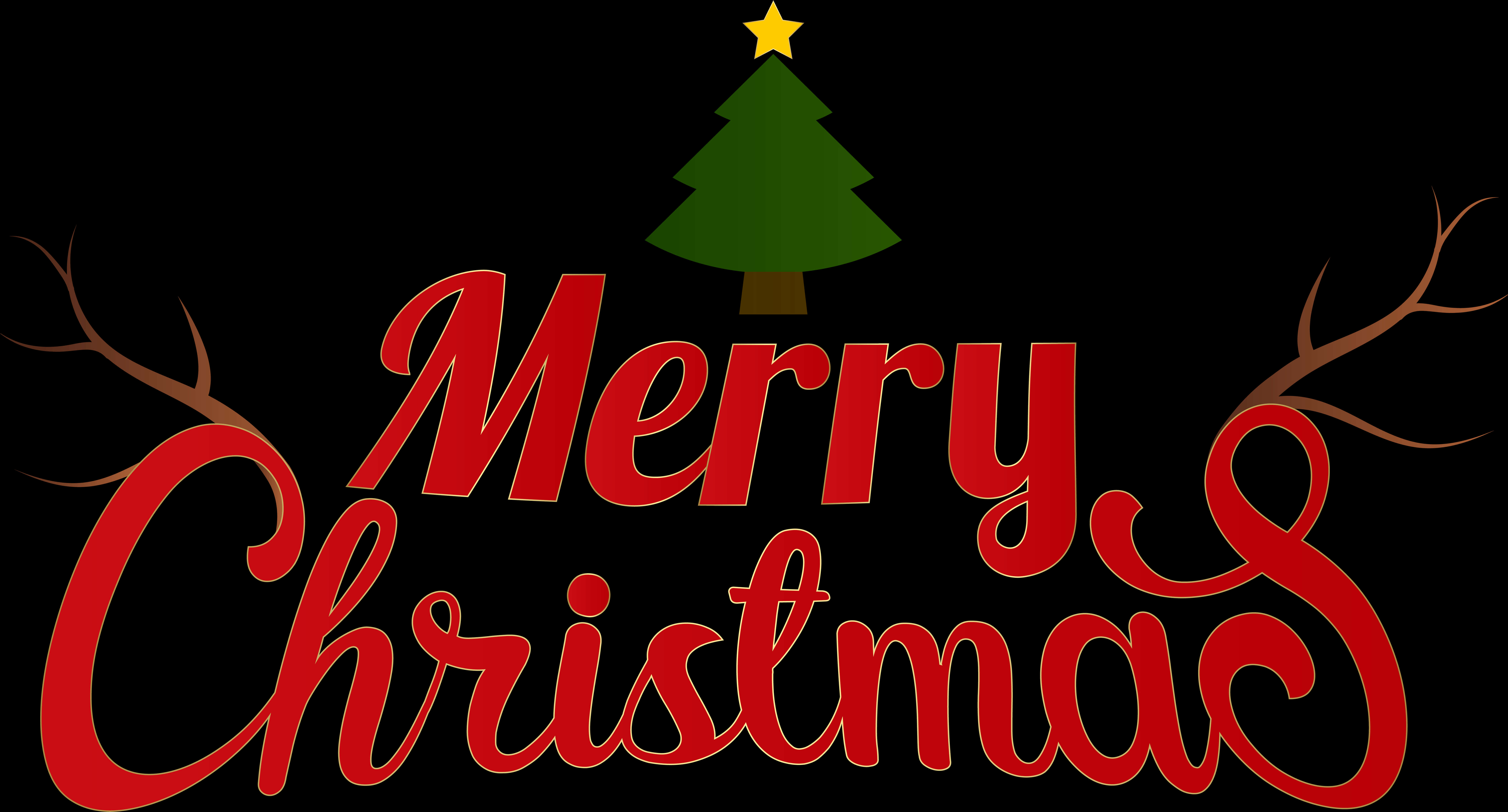 Merry Christmas Tree Reindeer Antlers Graphic PNG