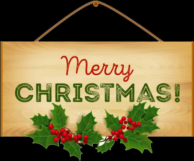 Merry Christmas Wooden Sign PNG