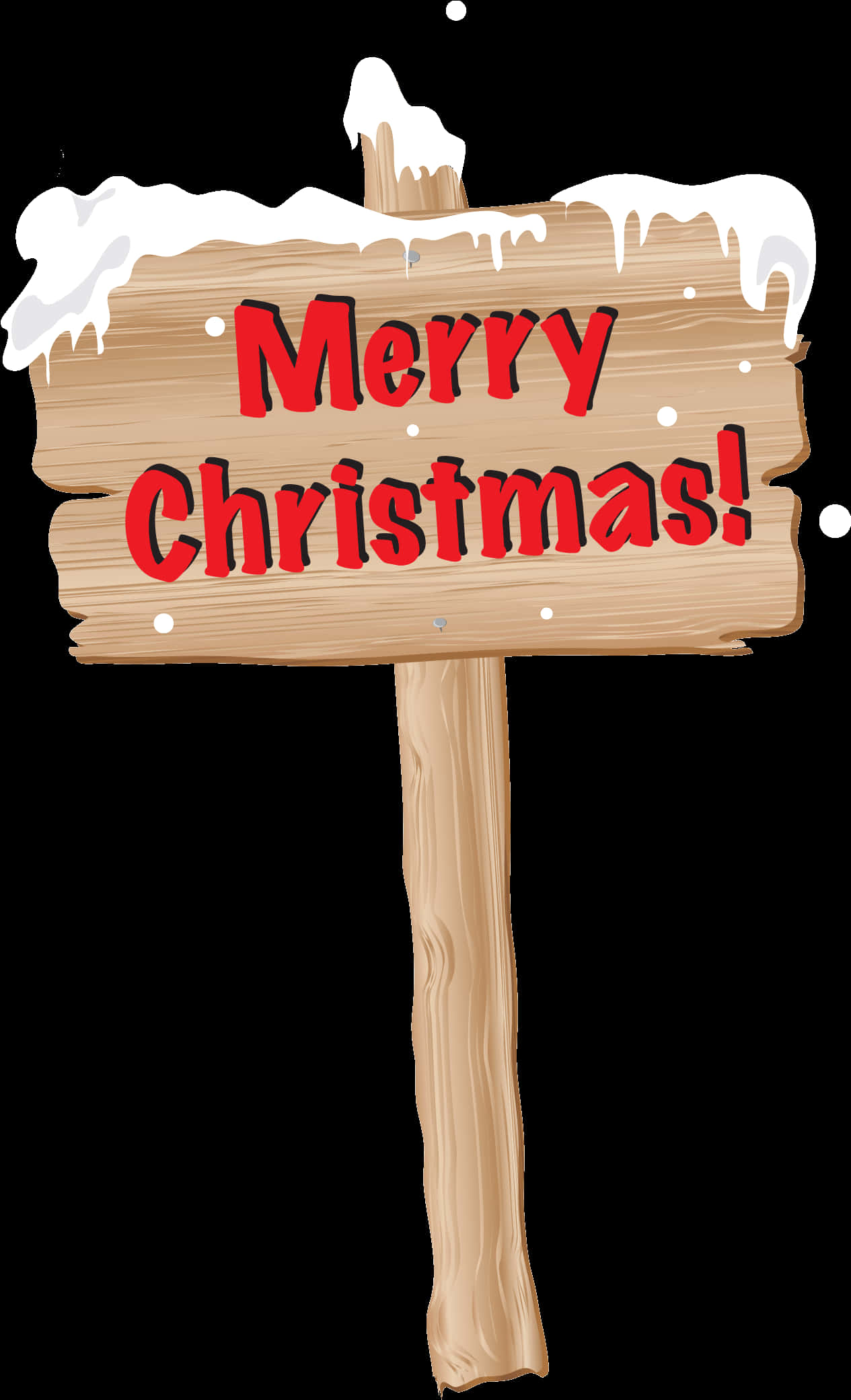 Merry Christmas Wooden Sign Snow Capped PNG