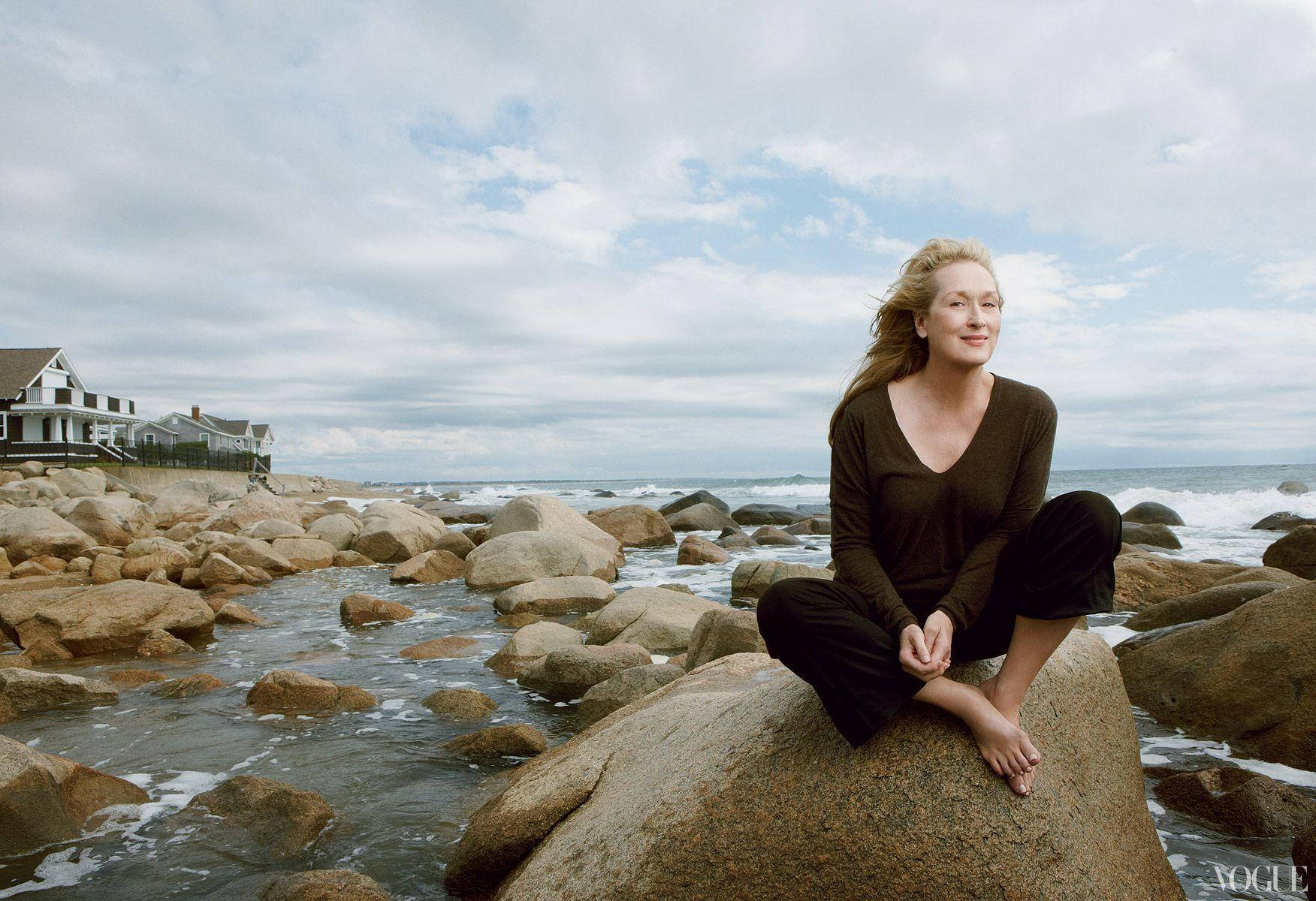 Meryl Streep On A Rocky Beach Wallpaper