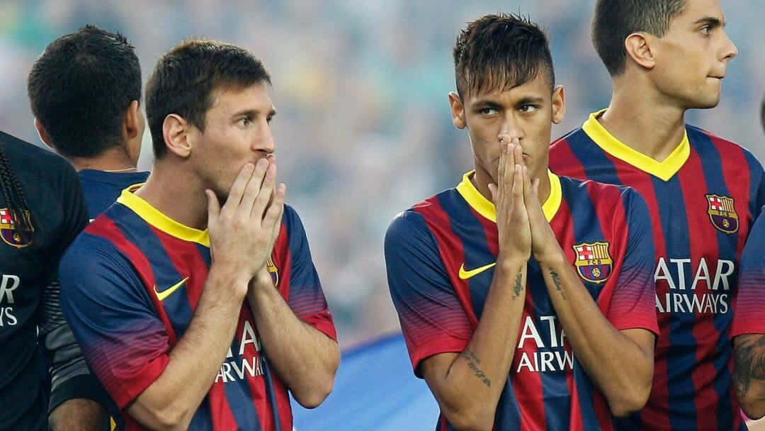 The world's two greatest soccer players, Messi and Neymar, together on the same field. Wallpaper