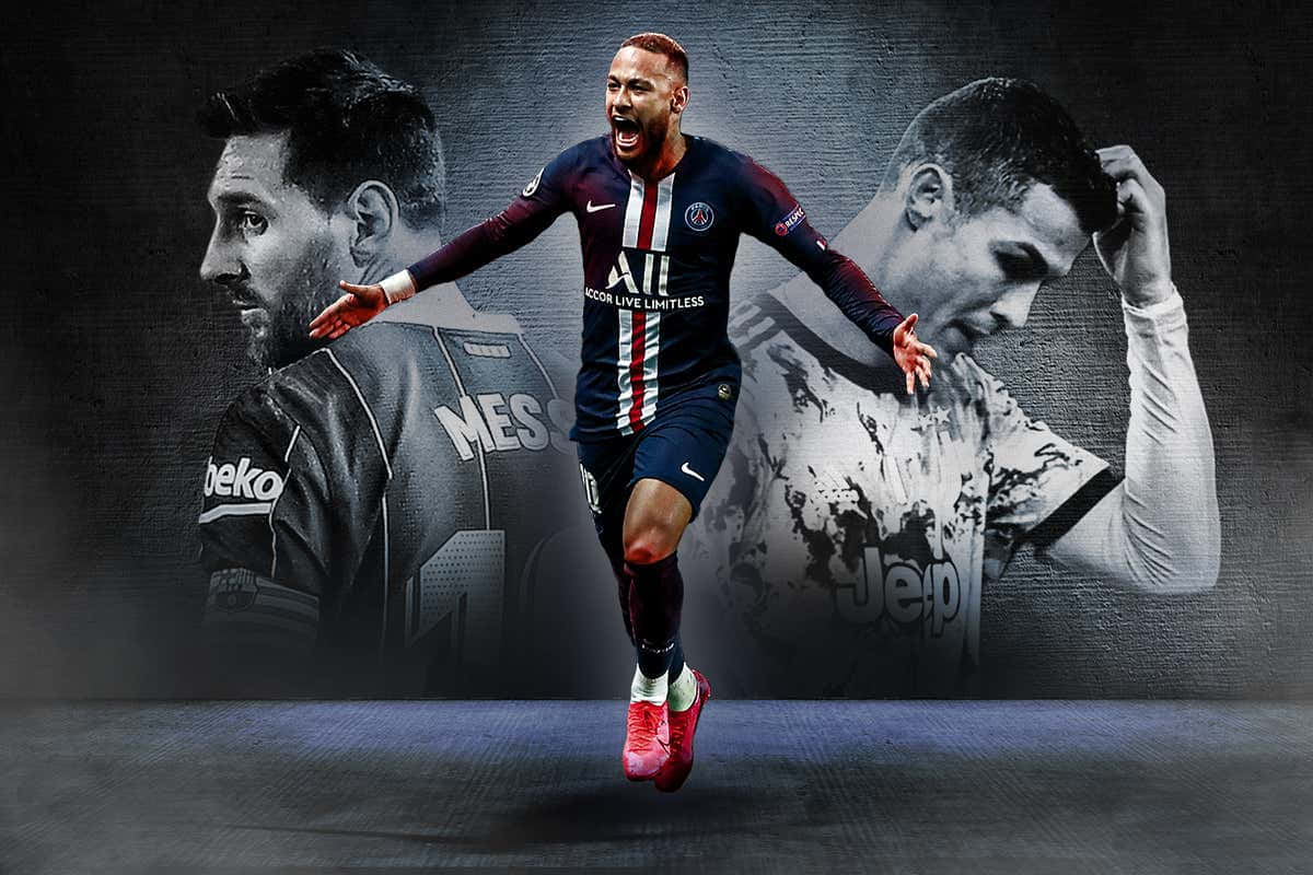 Football superstars Messi and Neymar teaming up to score. Wallpaper