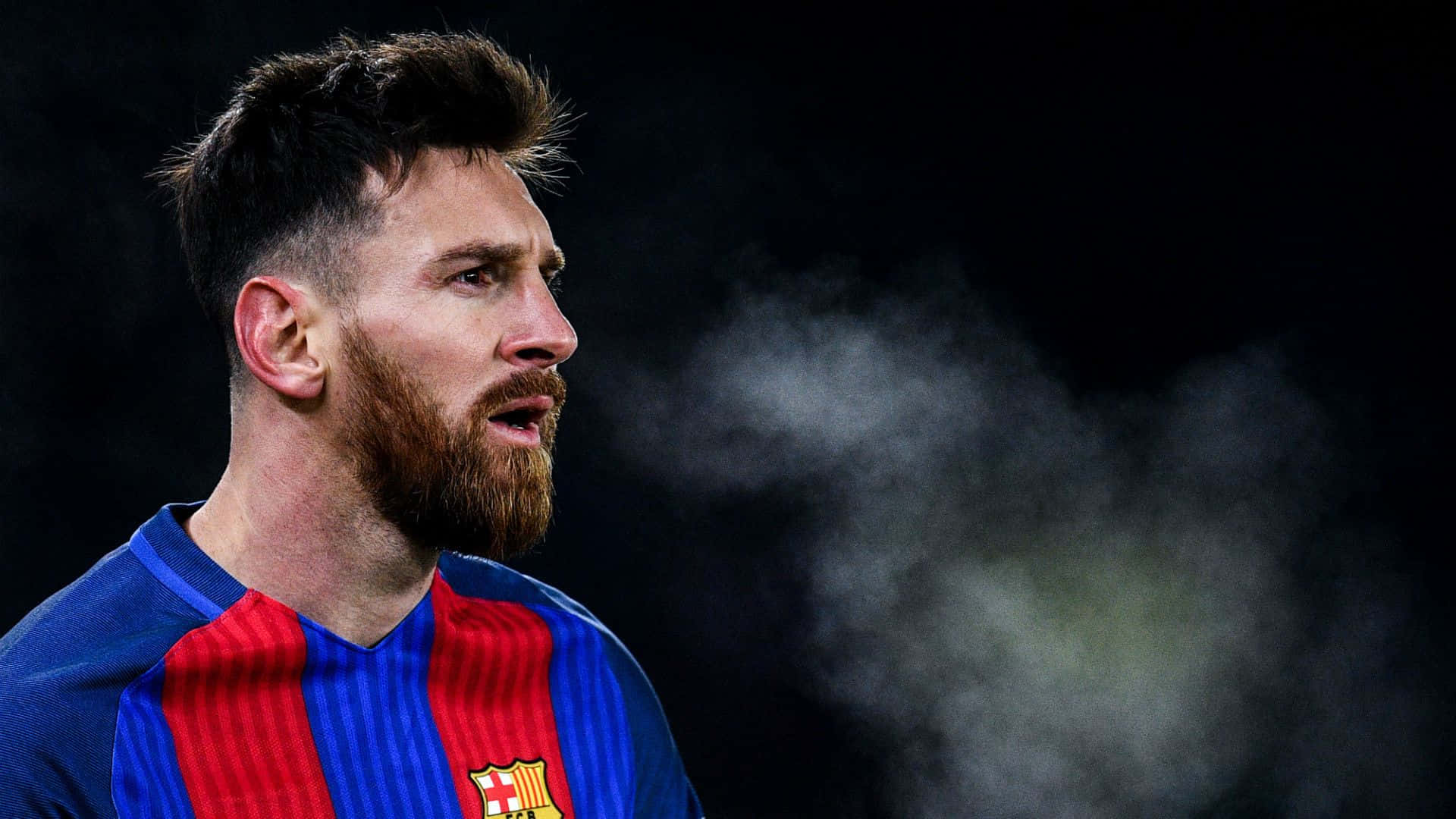Lionel Messi Is Standing In Front Of Smoke