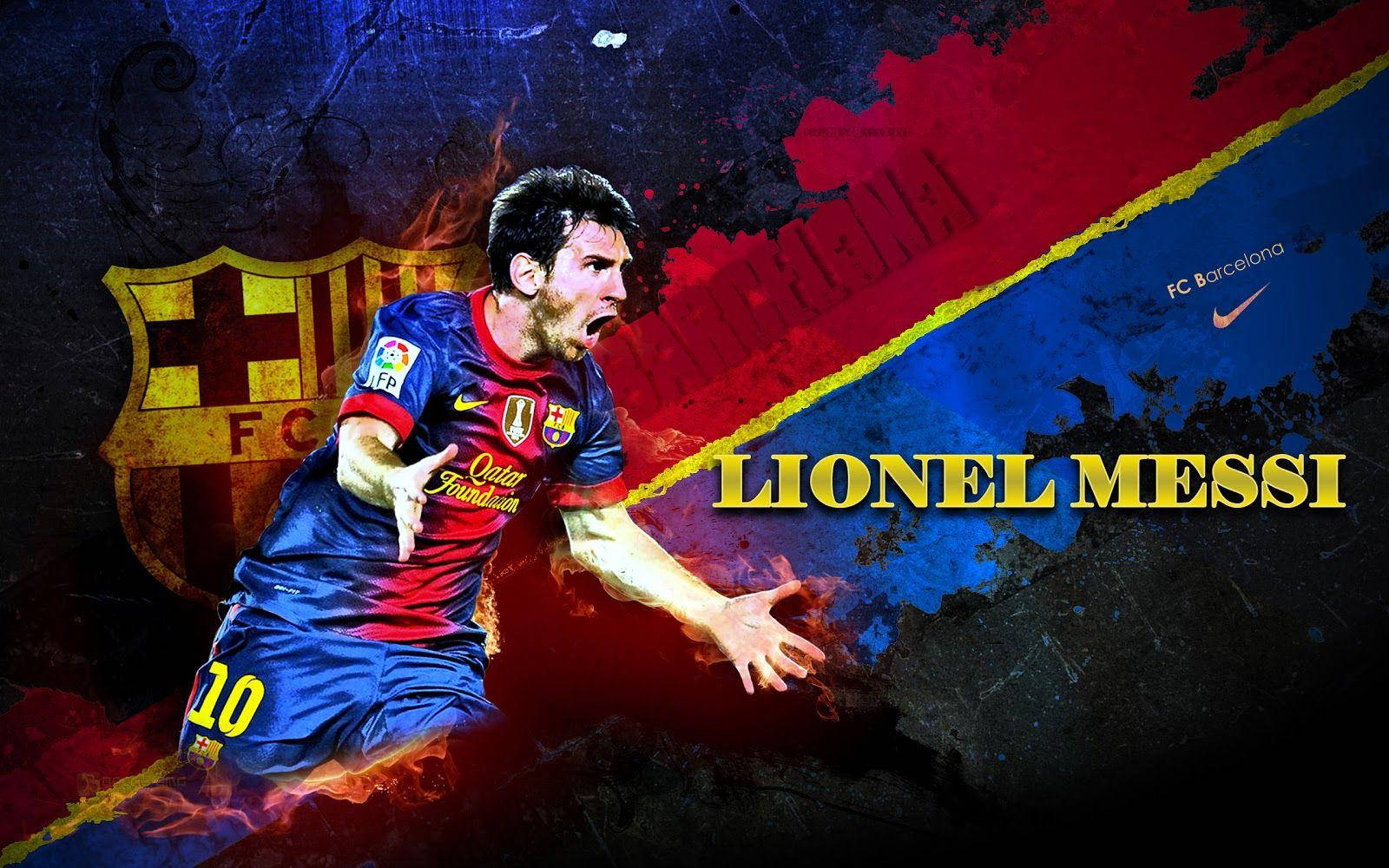 Messi Barcelona i Blå Rød Abstrakt Tapet Wallpaper