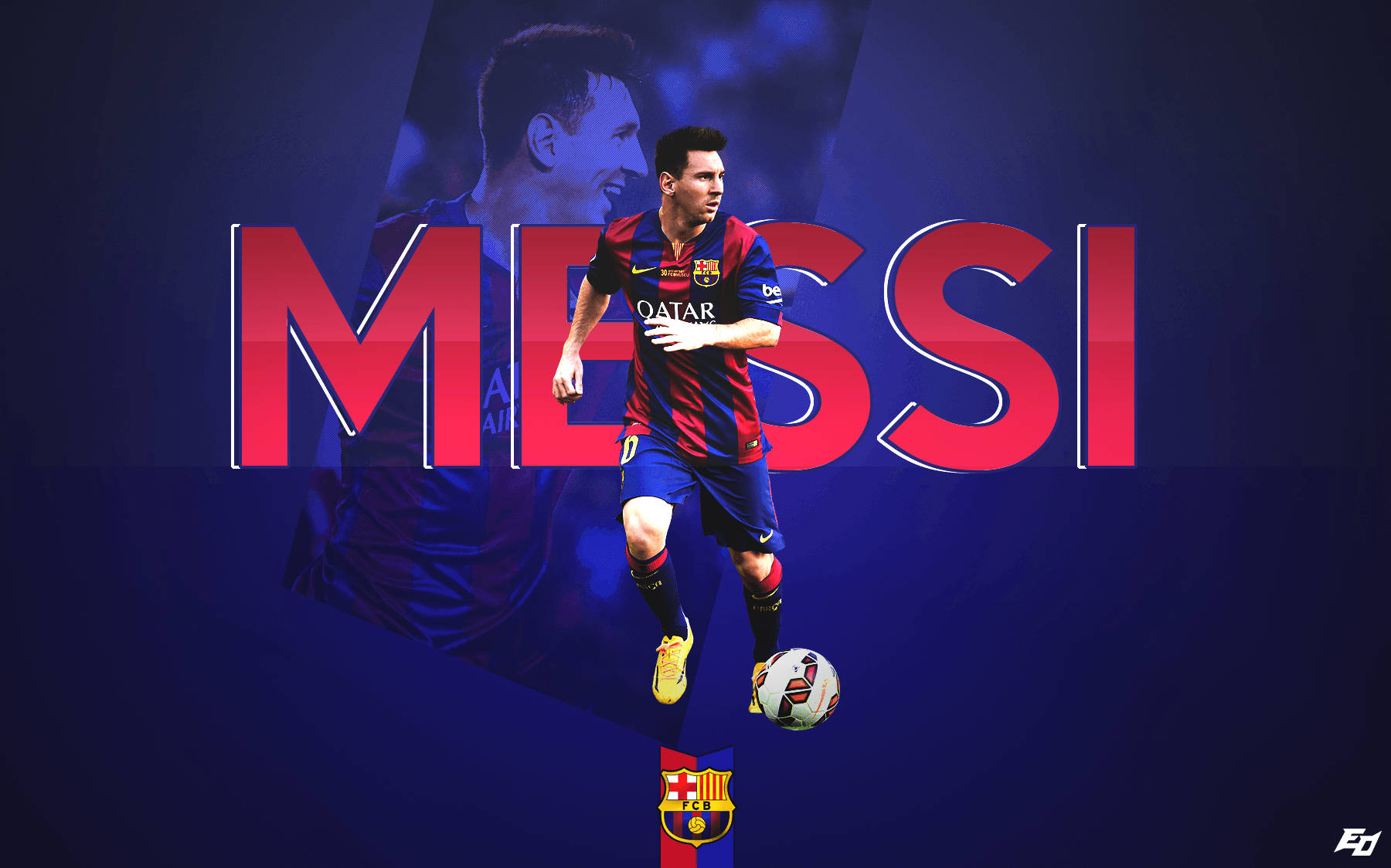 Messi Barcelona Med Ball Blå Baggrund Wallpaper