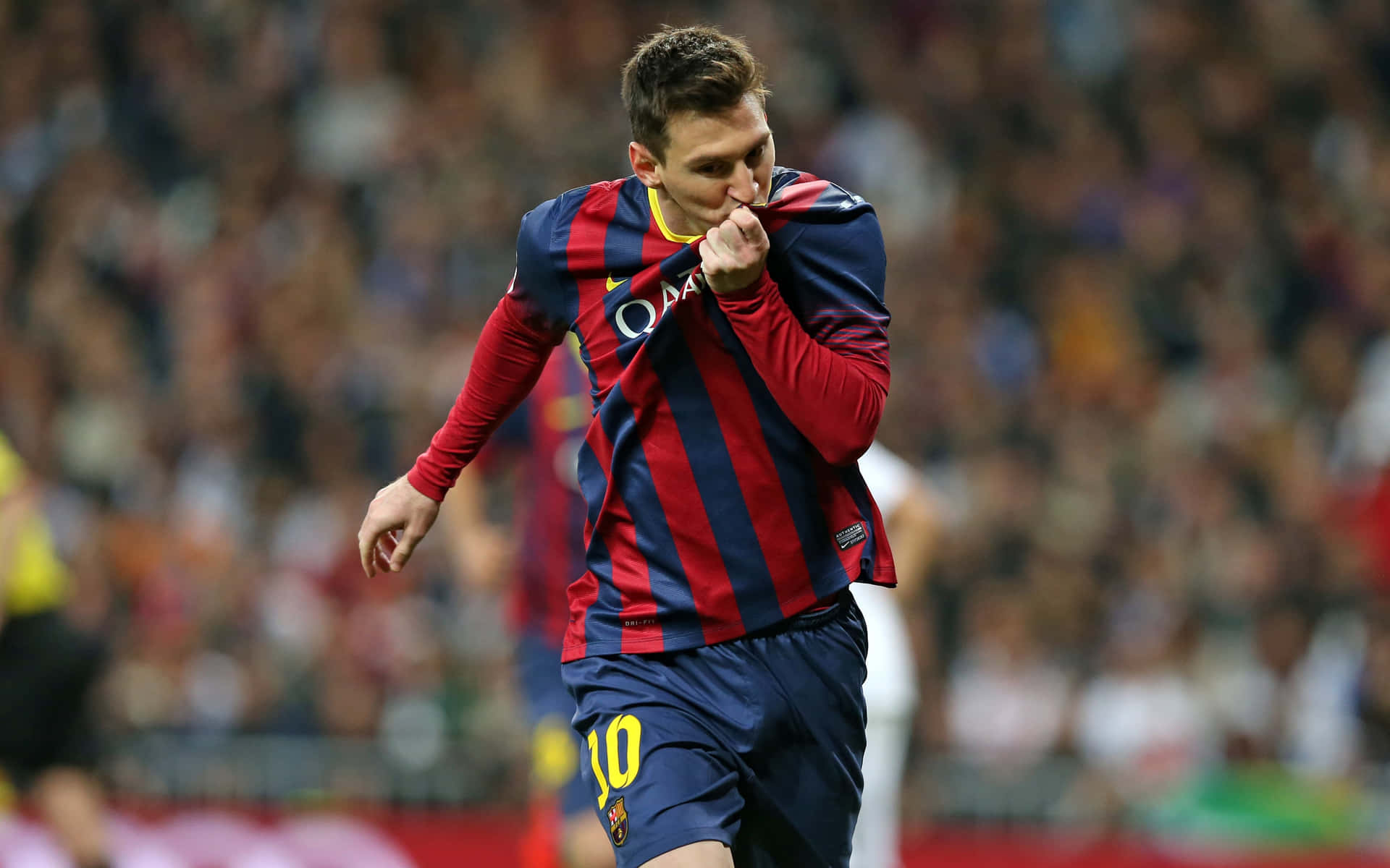 Messi Celebrates Scoring A Goal Wallpaper