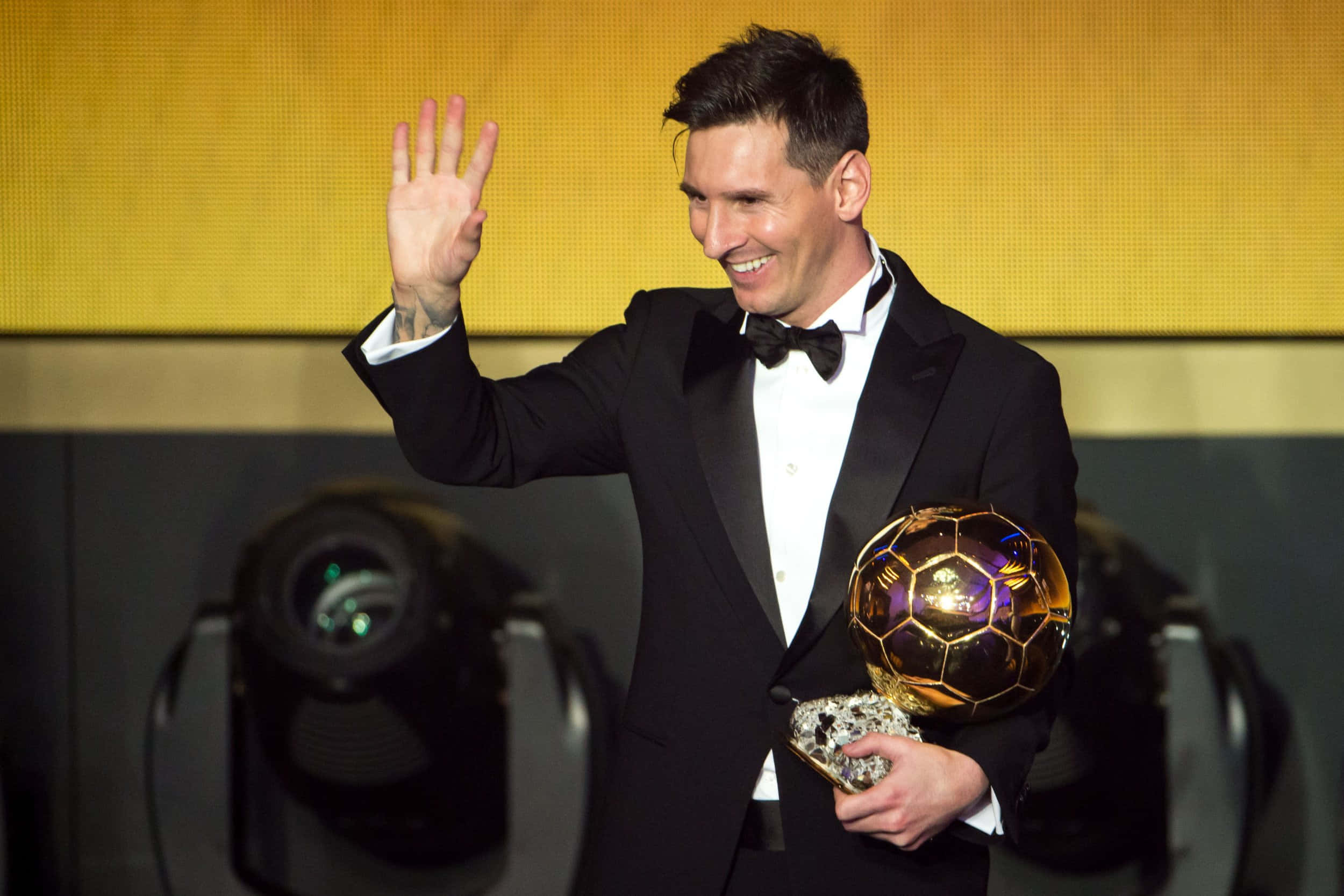 Messi Celebrates Winning Ballon D'or Wallpaper