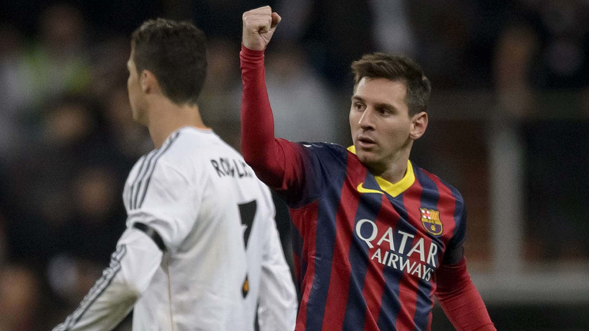 Messi Celebration Beside Ronaldo Wallpaper