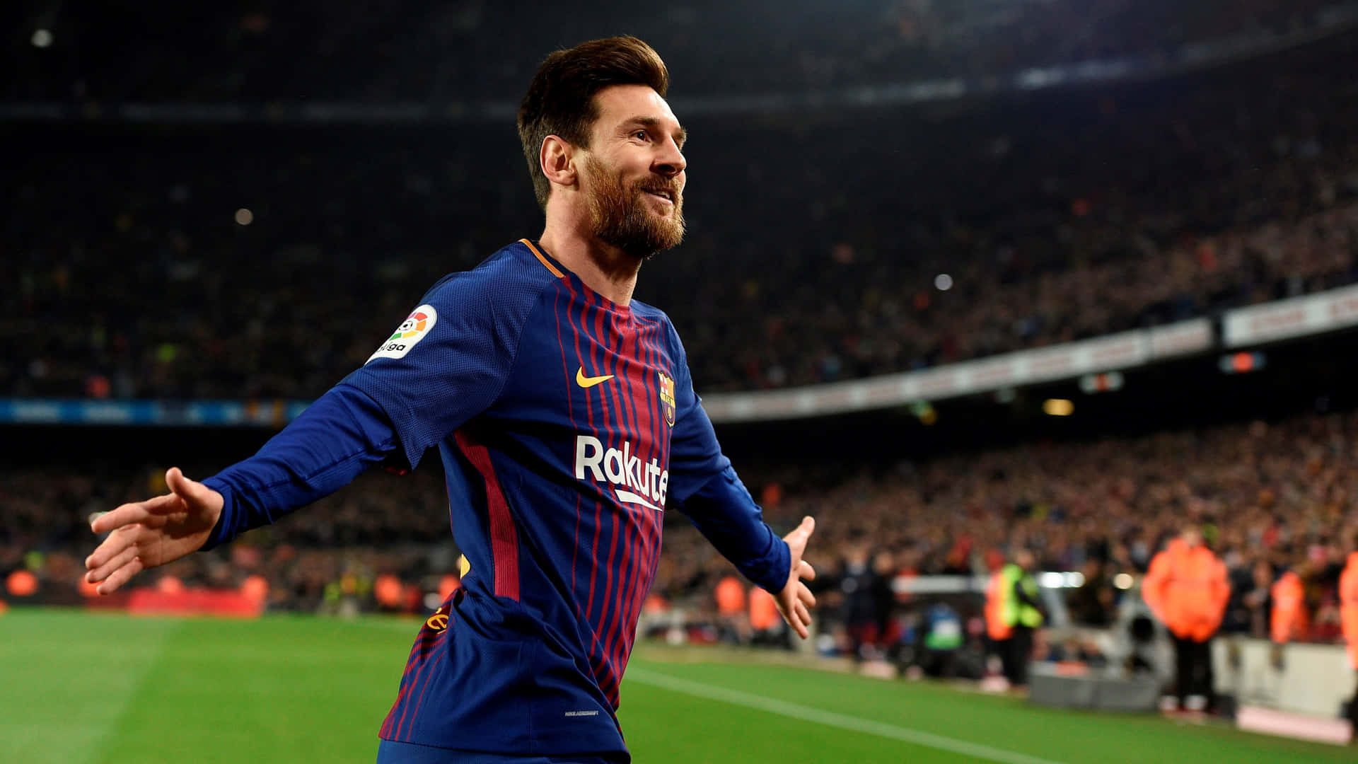 Messi Celebration F C Barcelona Stadium Wallpaper