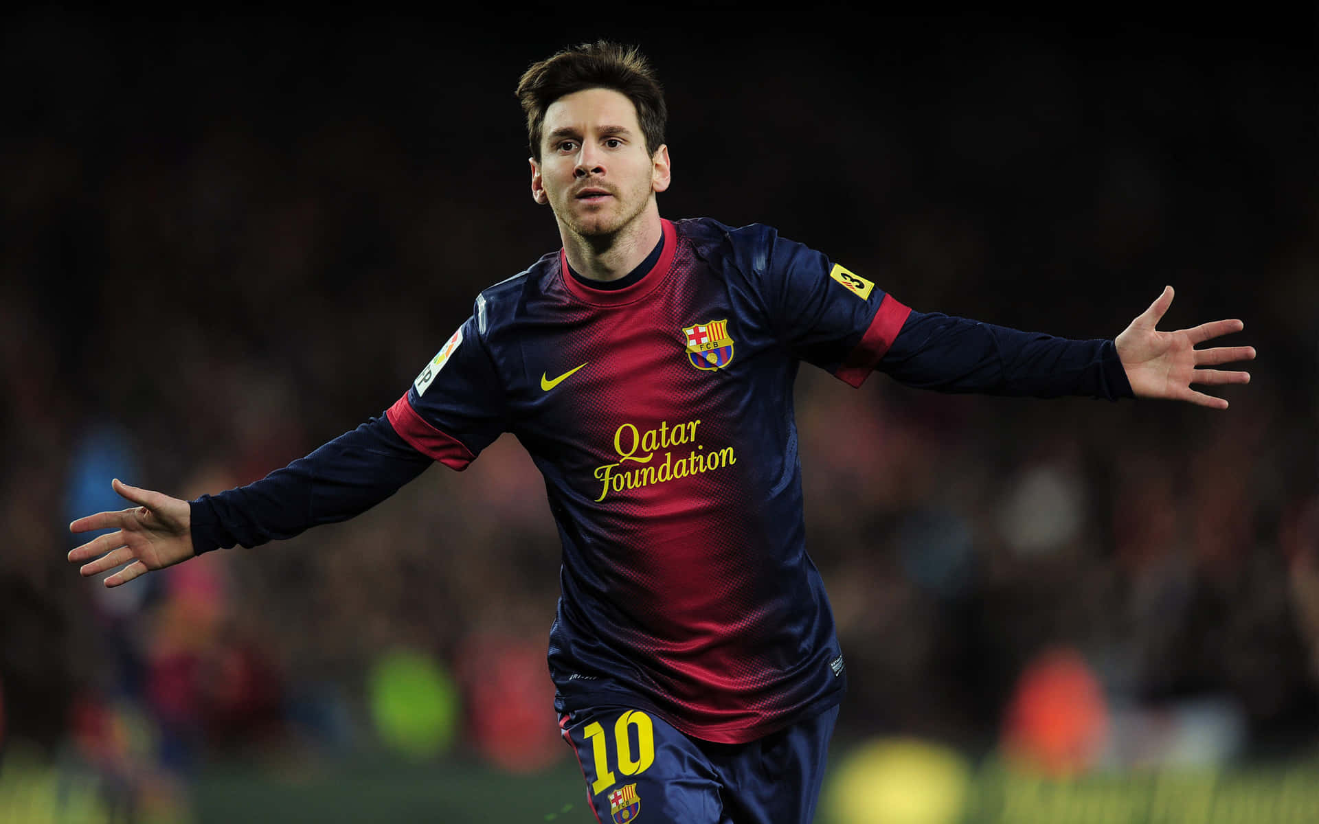 Lionel Messi Celebrates His Goal Against Barcelona Wallpaper