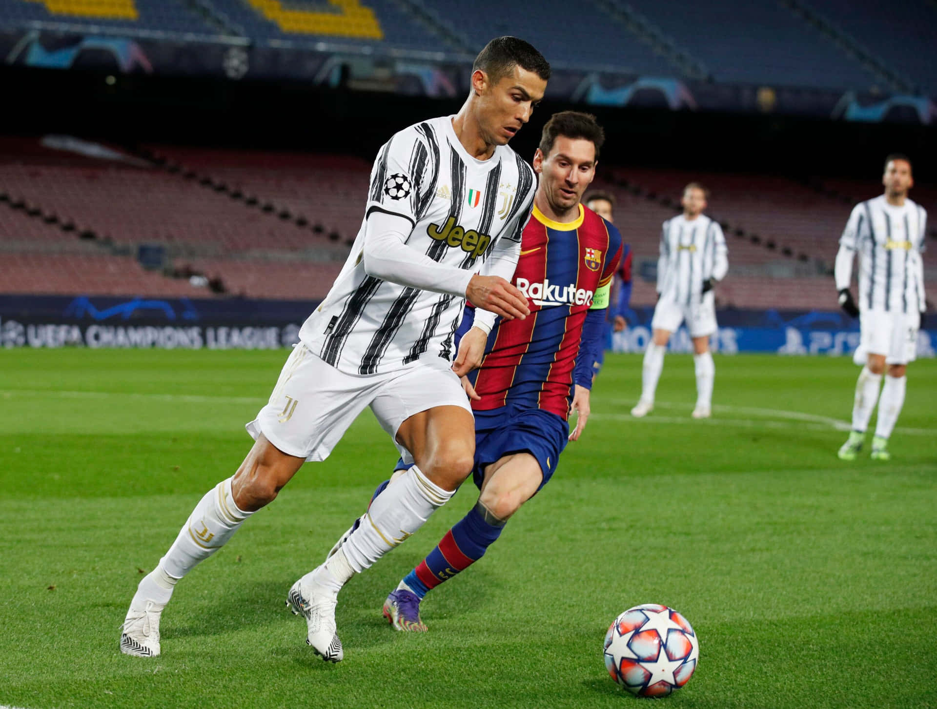 Messi Dribbling Against Opponent Juventus Wallpaper