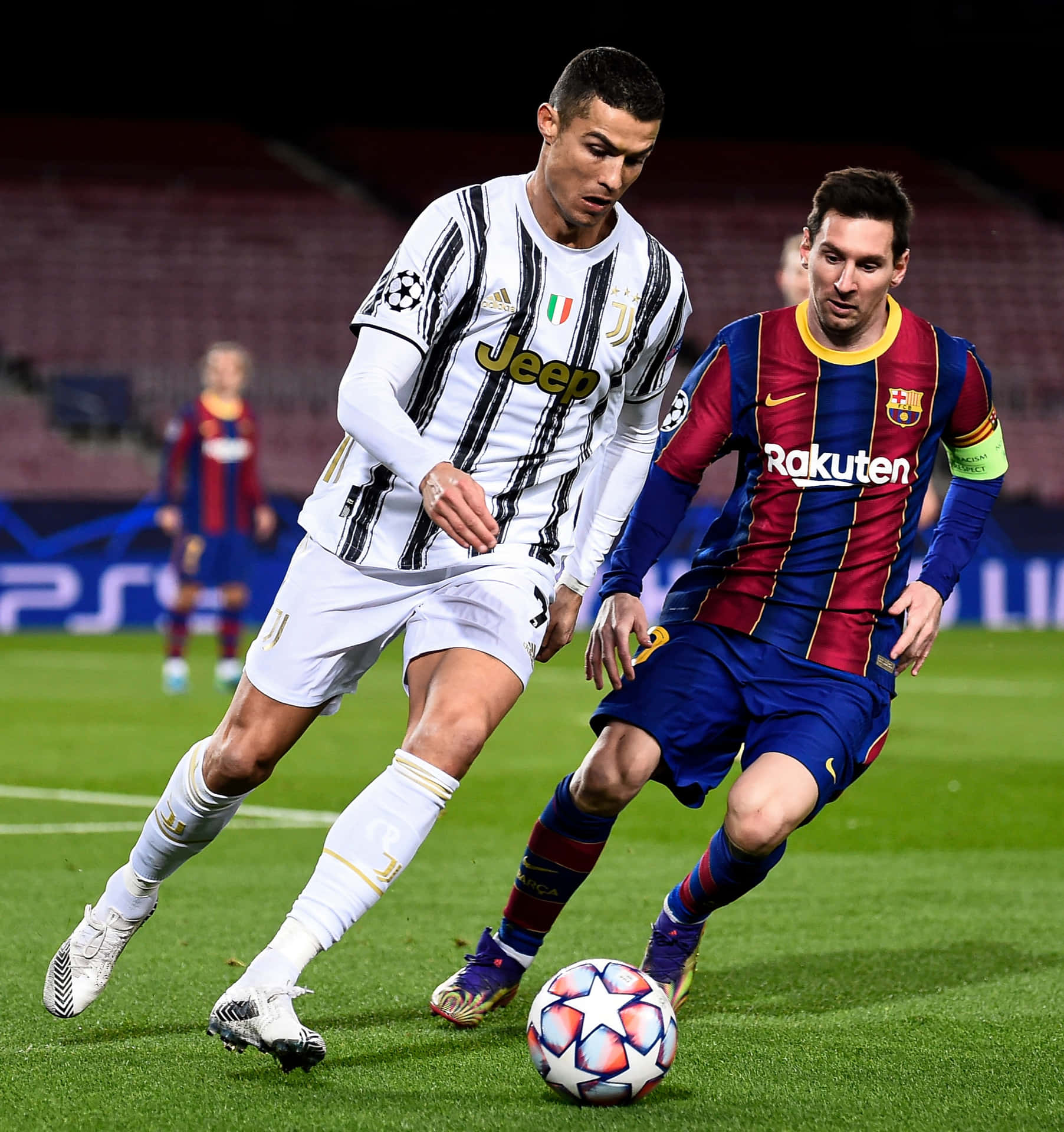 Messi Dribbling Past Defender Wallpaper