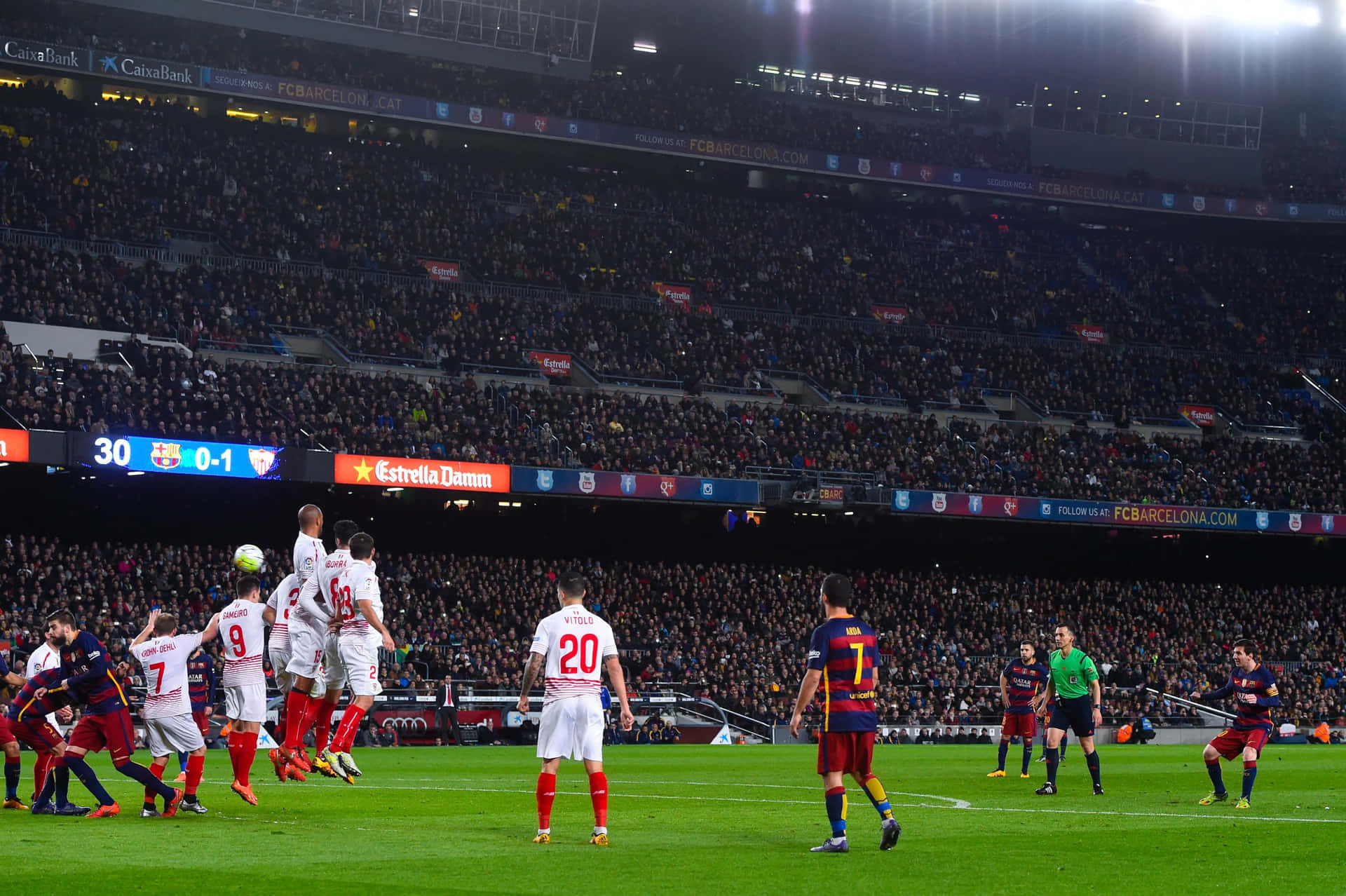Messi Free Kick Stadium Atmosphere Wallpaper