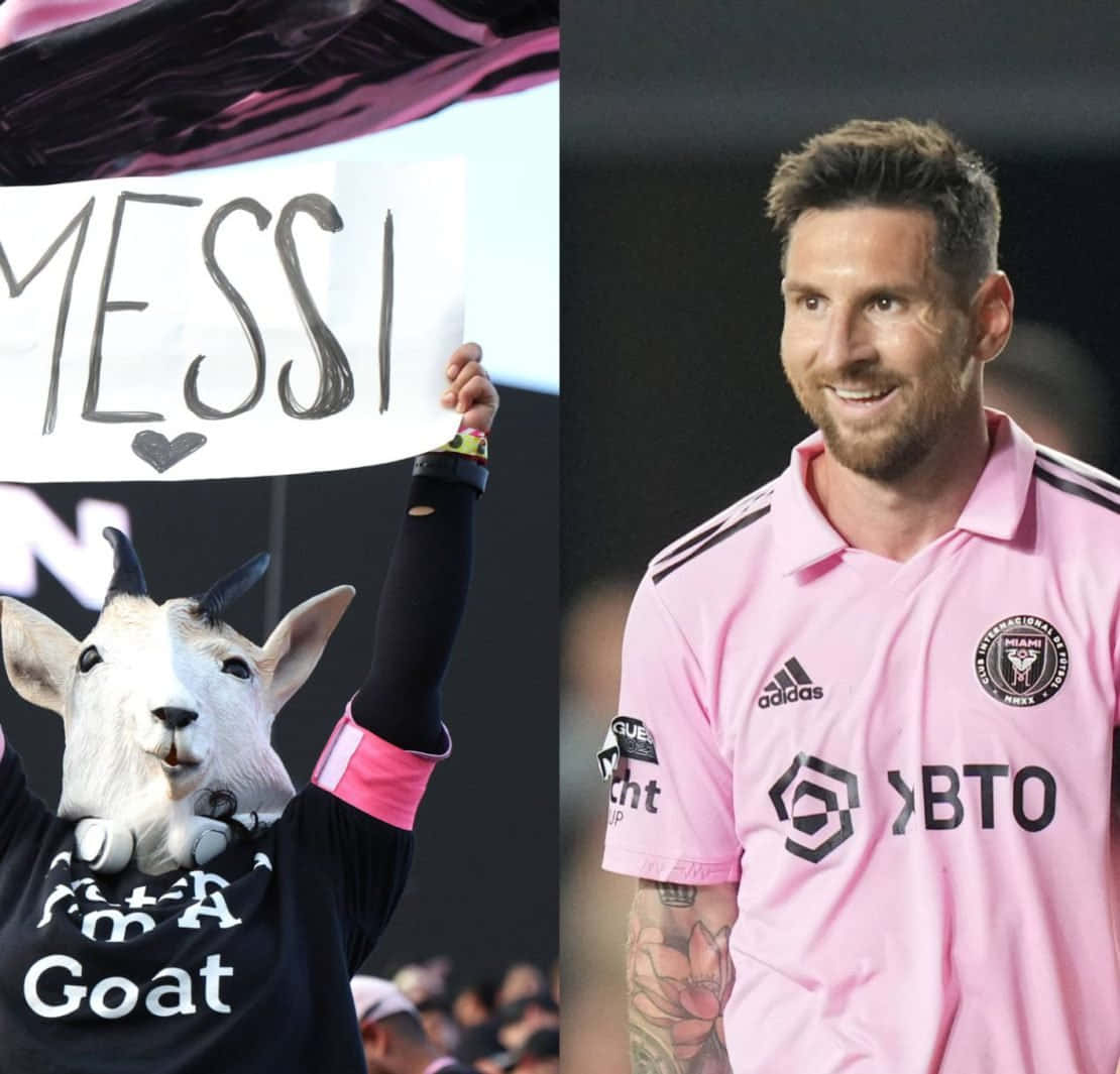 Messi Goat Fanand Player Split Image Wallpaper